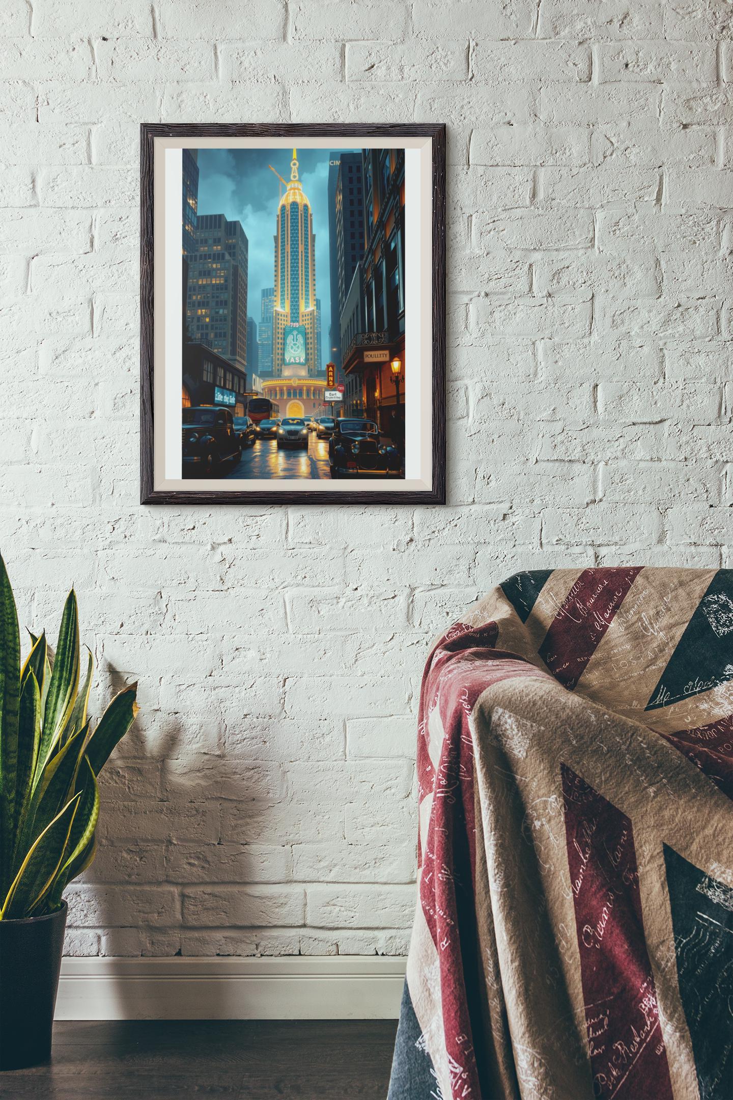 Art Deco Cityscape Wall Art - 1920s Glamour Night Scene, Golden Skyline, Luxury Home Decor Print