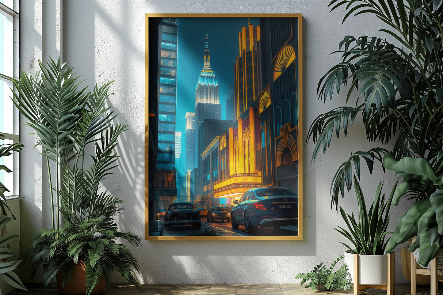 Art Deco Cityscape Wall Art - 1920s Glamour Night Scene, Golden Skyline, Luxury Home Decor Print