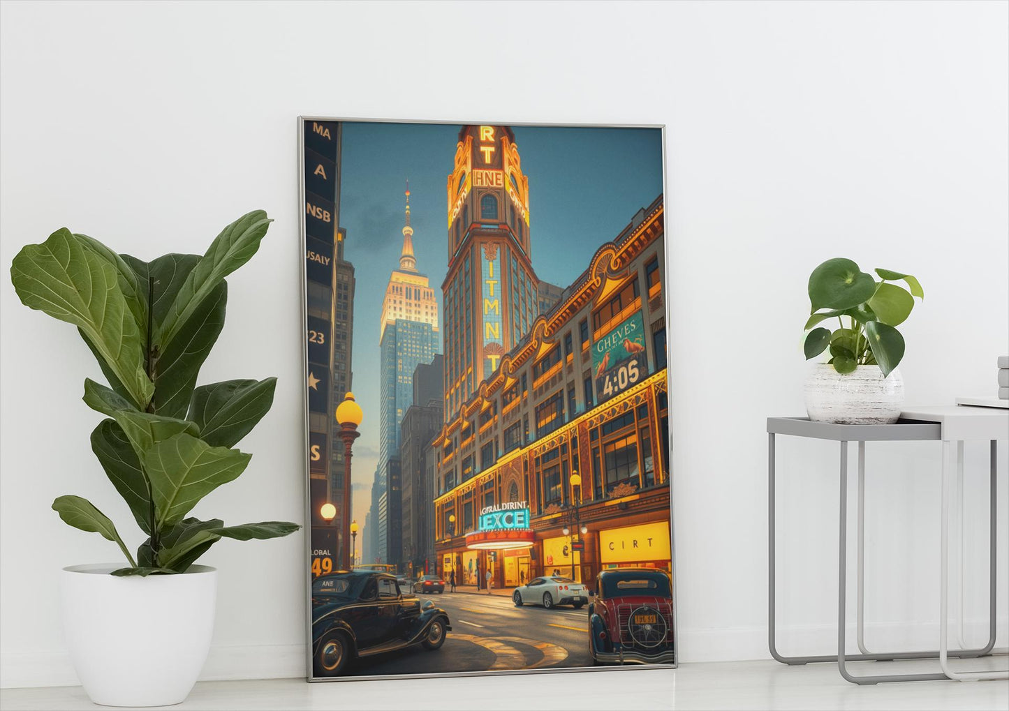 Art Deco Cityscape Wall Art - 1920s Glamour Night Scene, Golden Skyline, Luxury Home Decor Print