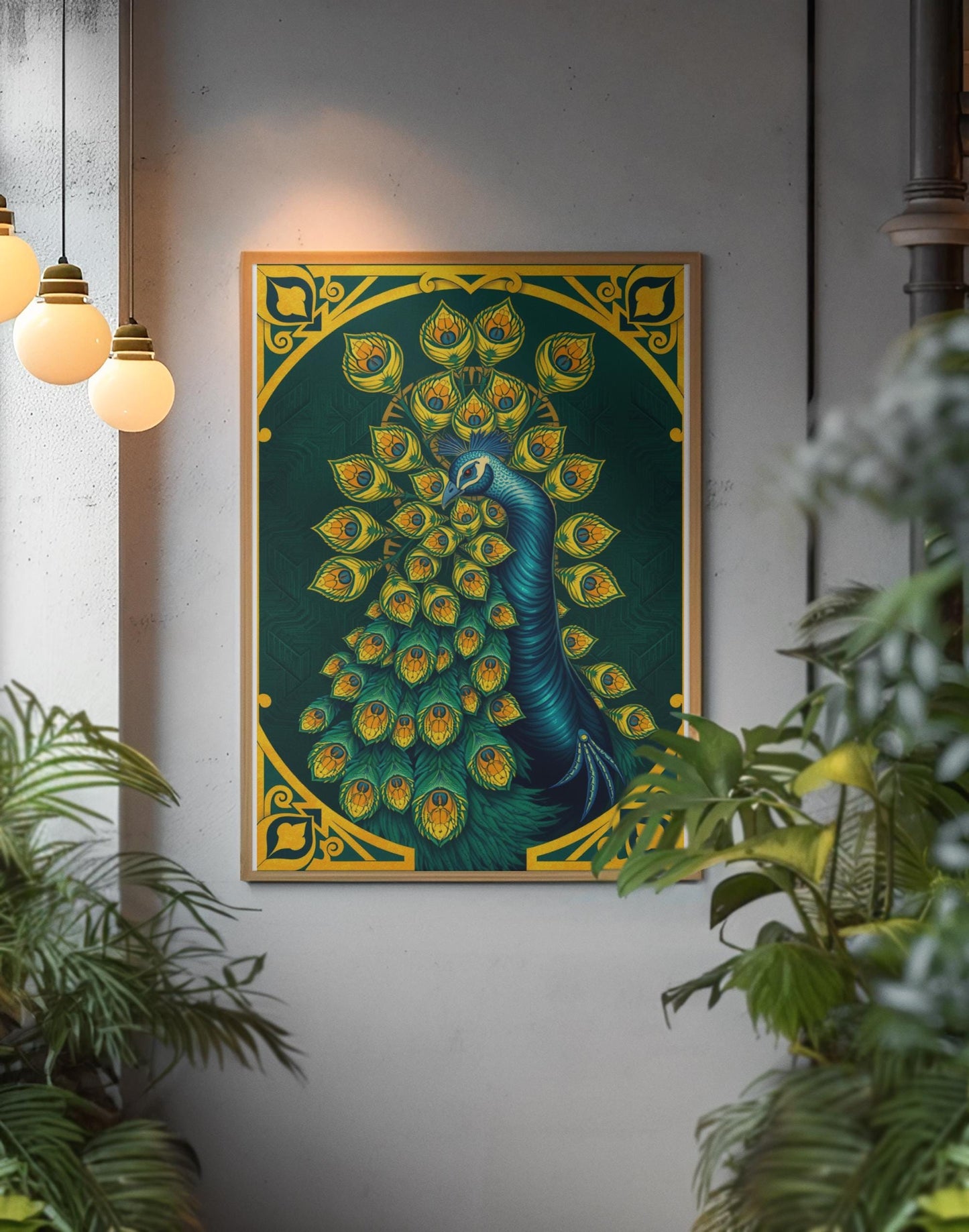 Elegant Peacock Art Deco Wall Art - Vintage 1920s Style, Geometric Gold Feathers, Luxury Poster Print