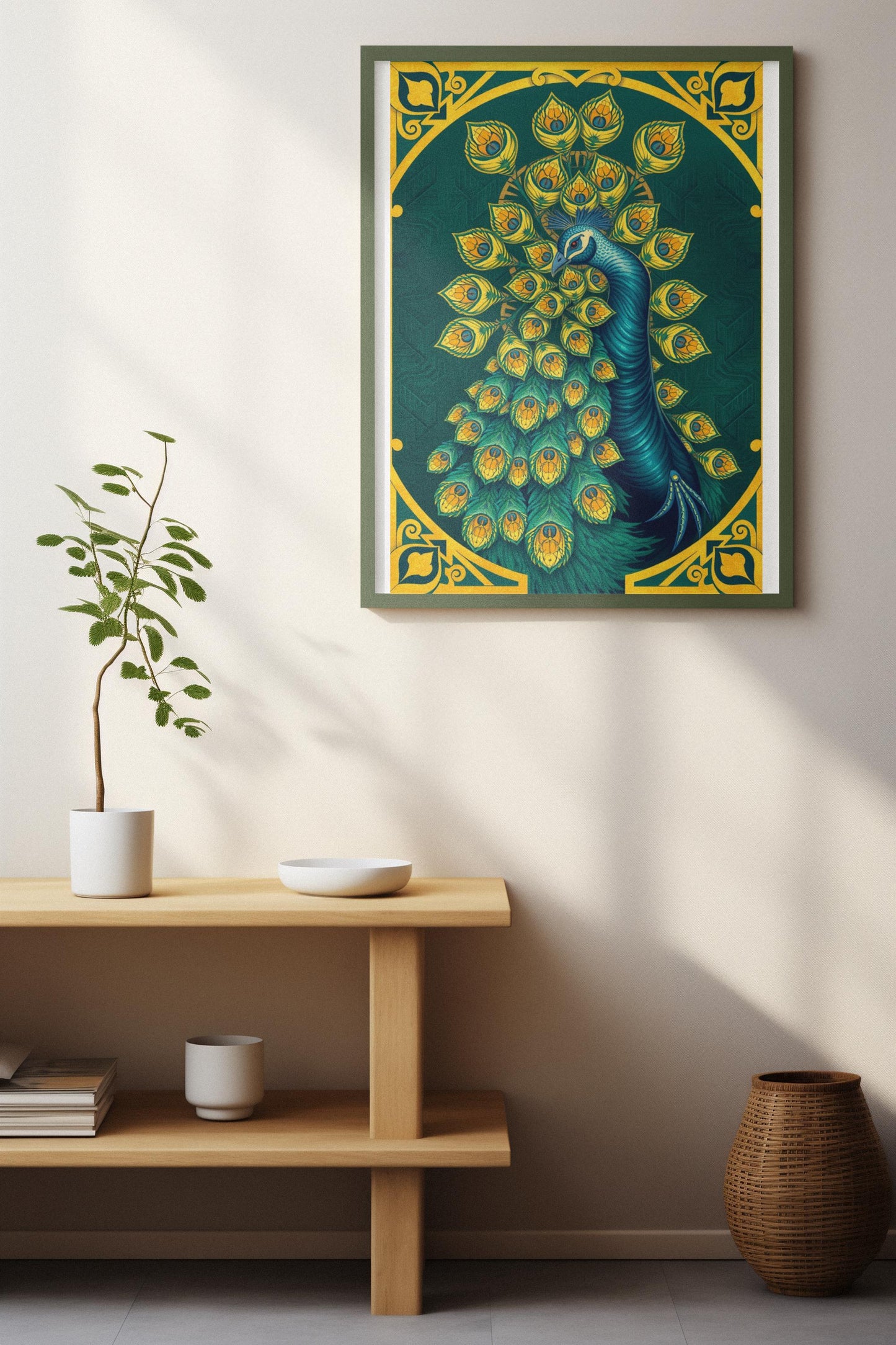 Elegant Peacock Art Deco Wall Art - Vintage 1920s Style, Geometric Gold Feathers, Luxury Poster Print