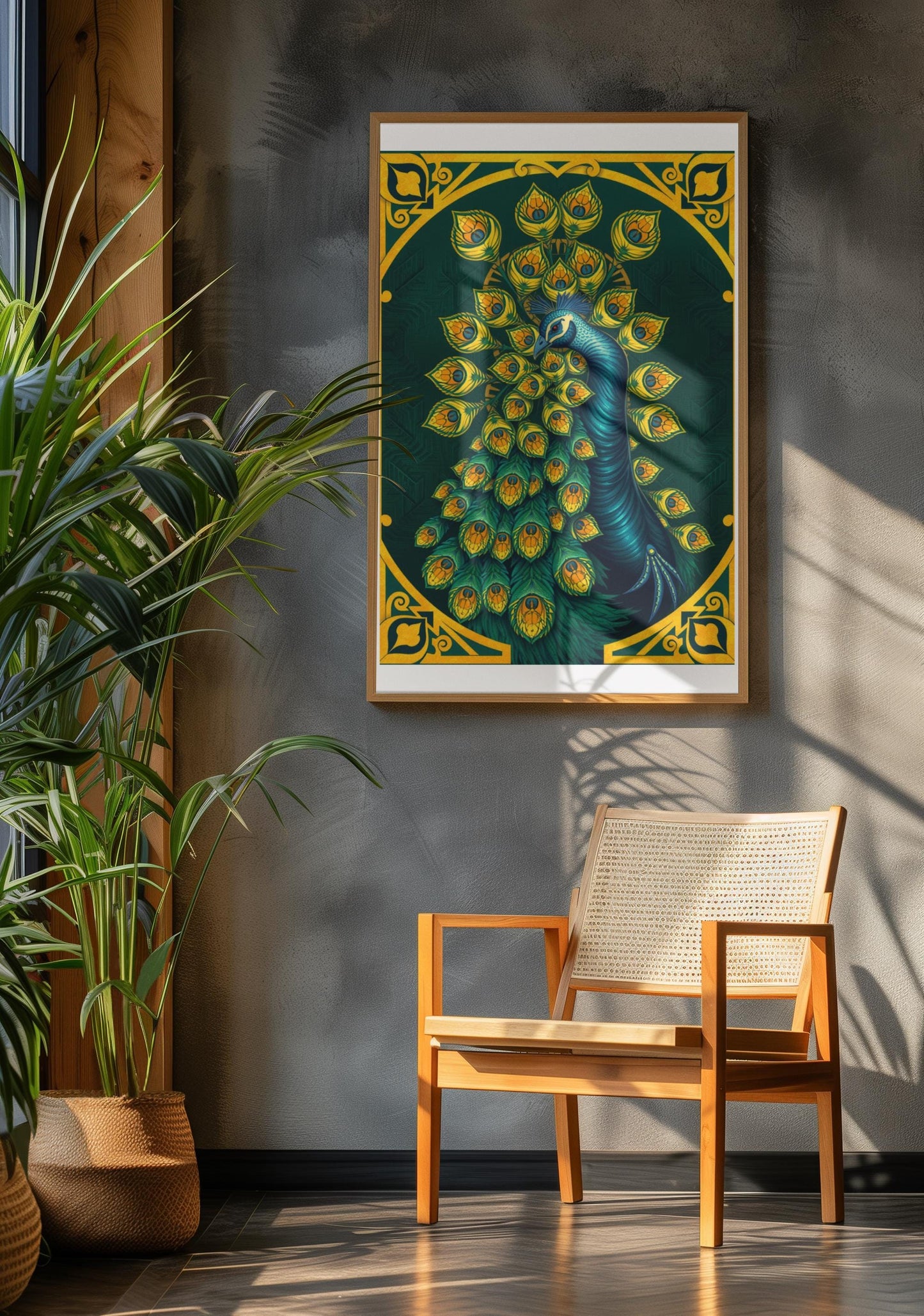 Elegant Peacock Art Deco Wall Art - Vintage 1920s Style, Geometric Gold Feathers, Luxury Poster Print
