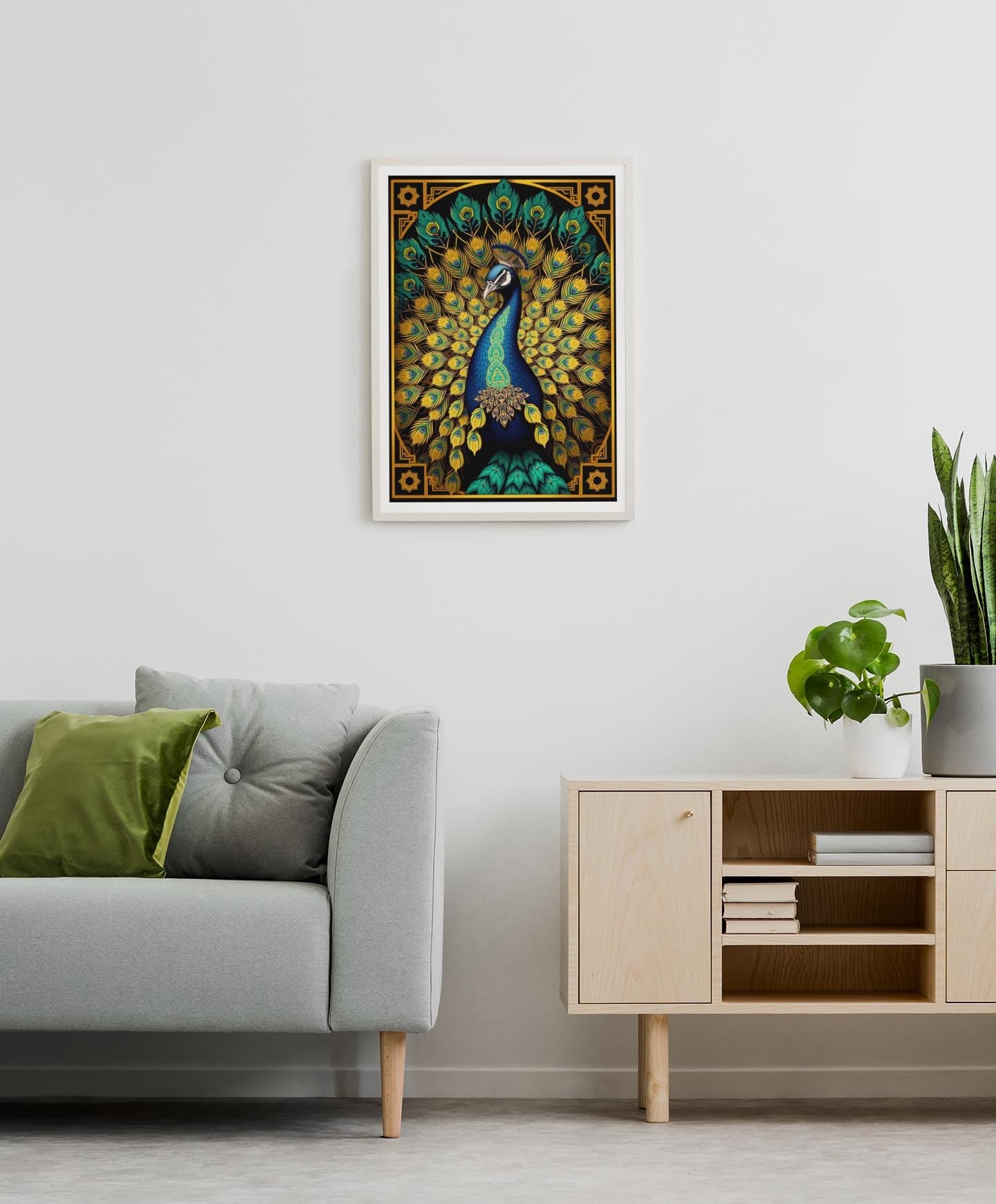 Elegant Peacock Art Deco Wall Art - Vintage 1920s Style, Geometric Gold Feathers, Luxury Poster Print