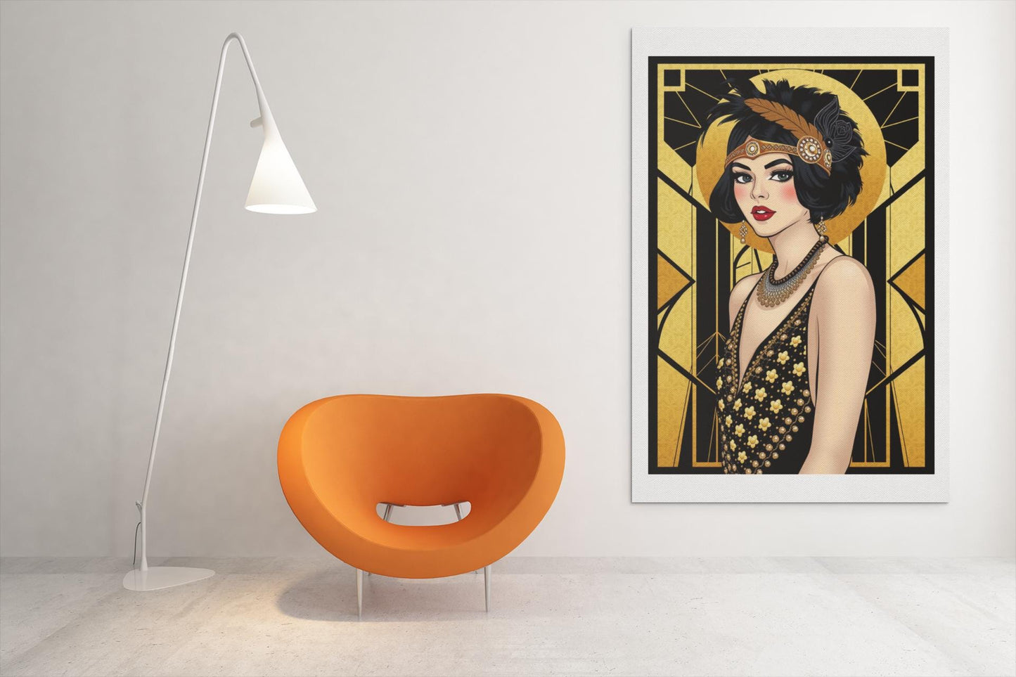Flapper Woman Art Deco Wall Art - Vintage 1920s Fashion, Elegant Gold & Black, Glamorous Home Poster