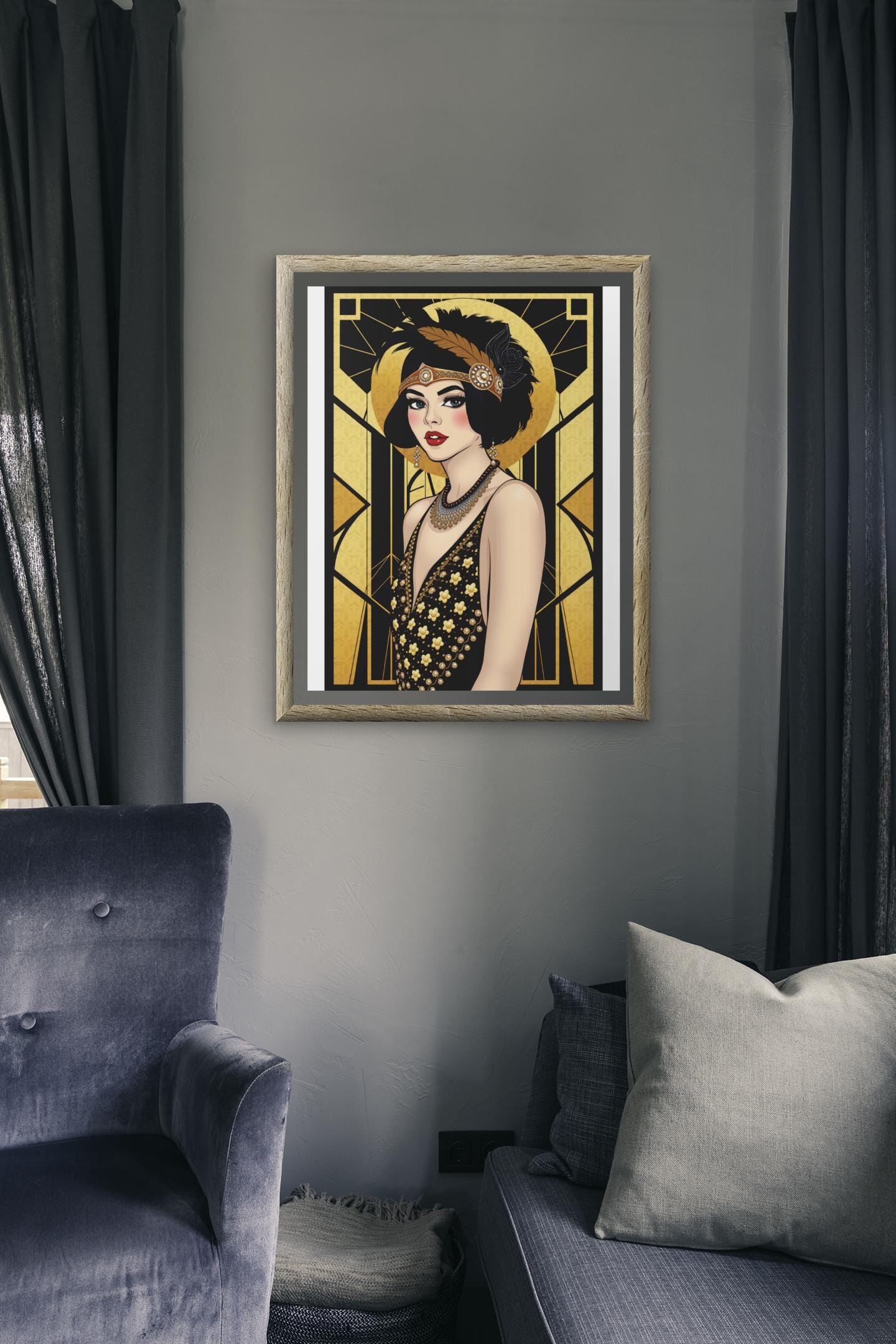 Flapper Woman Art Deco Wall Art - Vintage 1920s Fashion, Elegant Gold & Black, Glamorous Home Poster