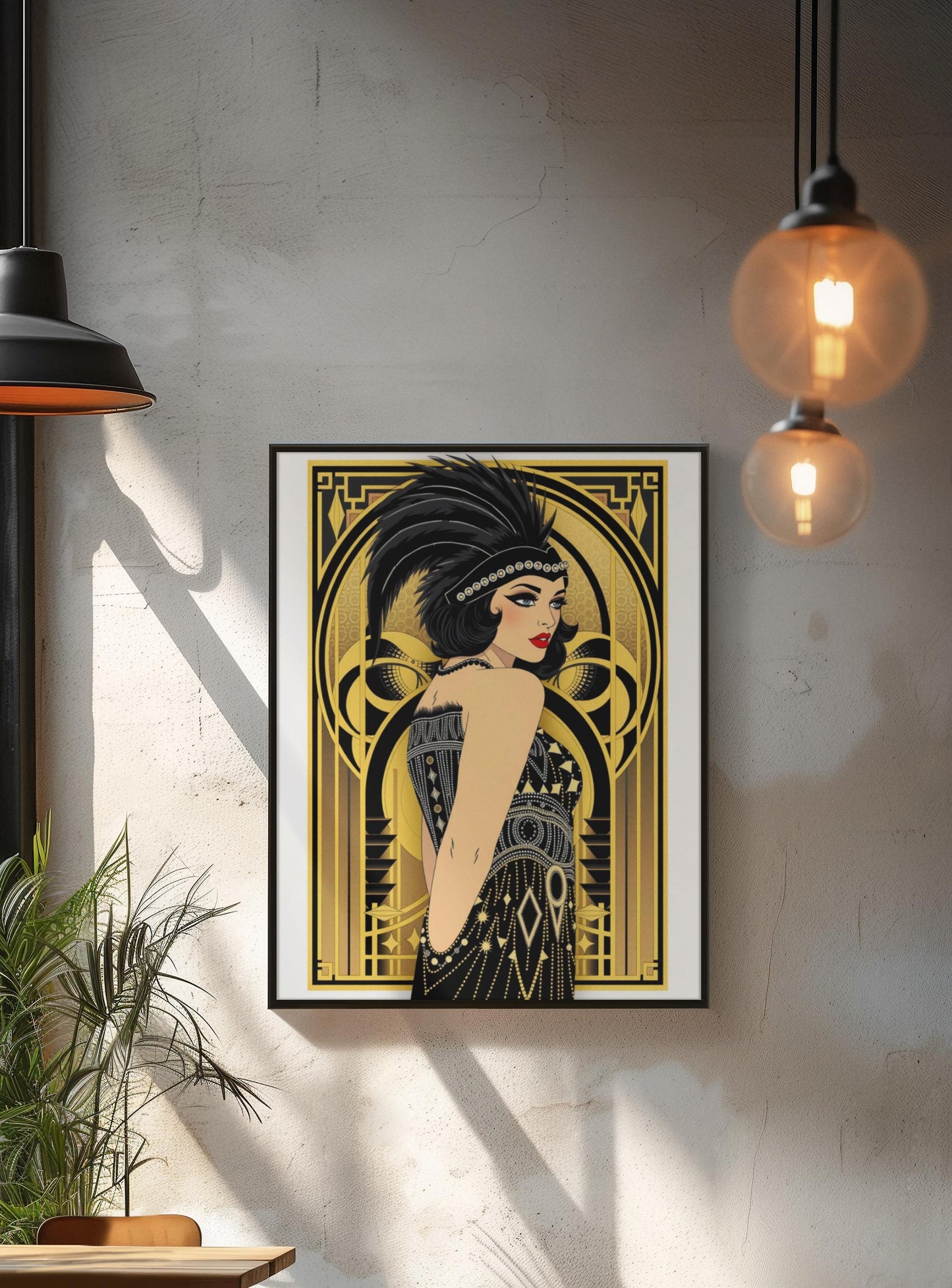 Flapper Woman Art Deco Wall Art - Vintage 1920s Fashion, Elegant Gold & Black, Glamorous Home Poster