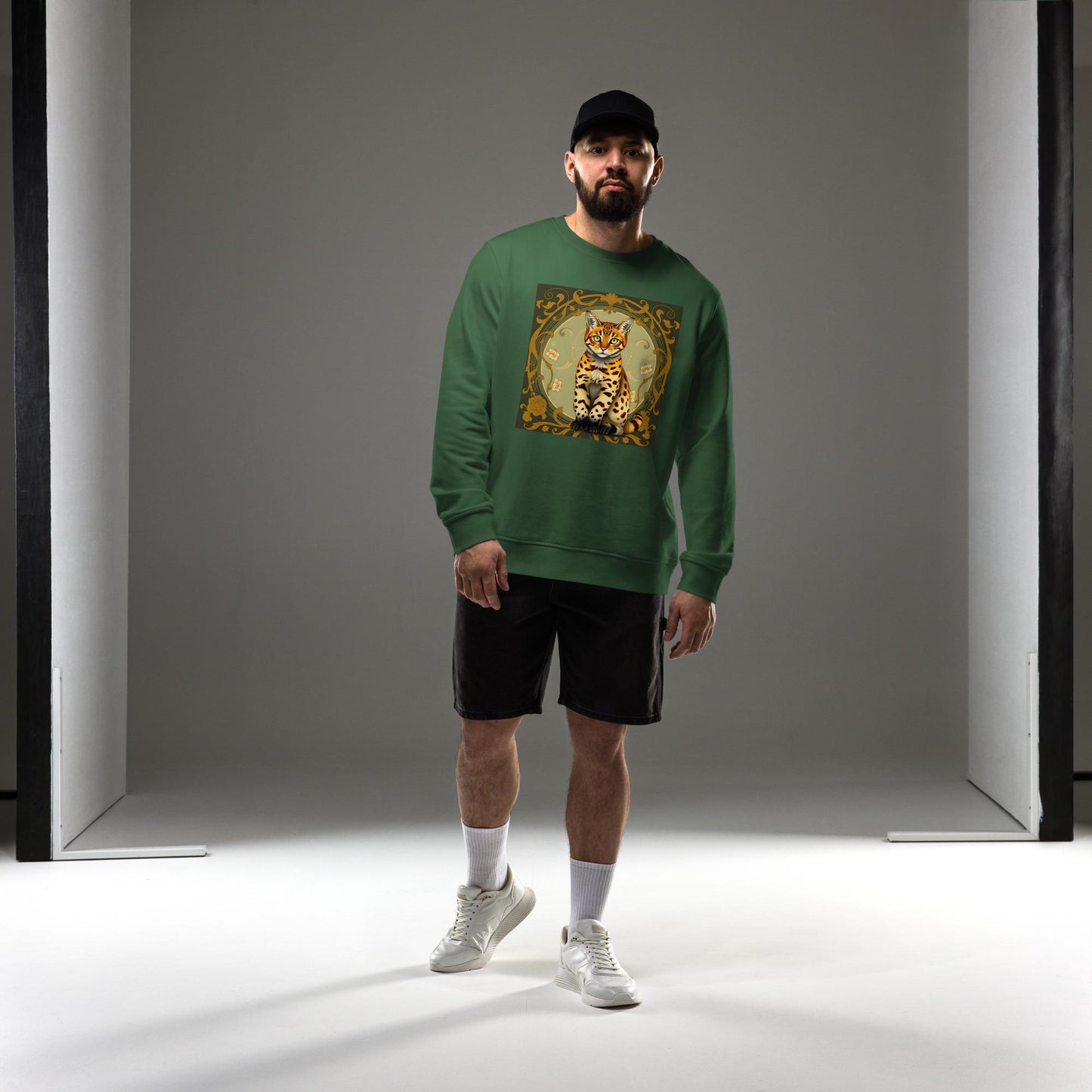 Bengal Cat Art Nouveau Sweatshirt Vintage Aesthetic, Elegant Cat Lover Gift, Alphonse Mucha Inspired Apparel, Cozy Retro Pullover