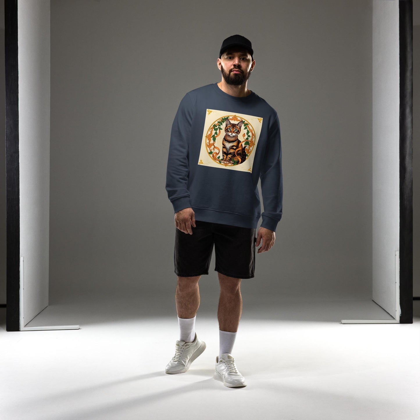 Regal Bengal Cat Art Nouveau Sweatshirt Golden Halo Retro Cat Apparel, Elegant Animal Lover Gift, Soft Vintage Aesthetic Pullover