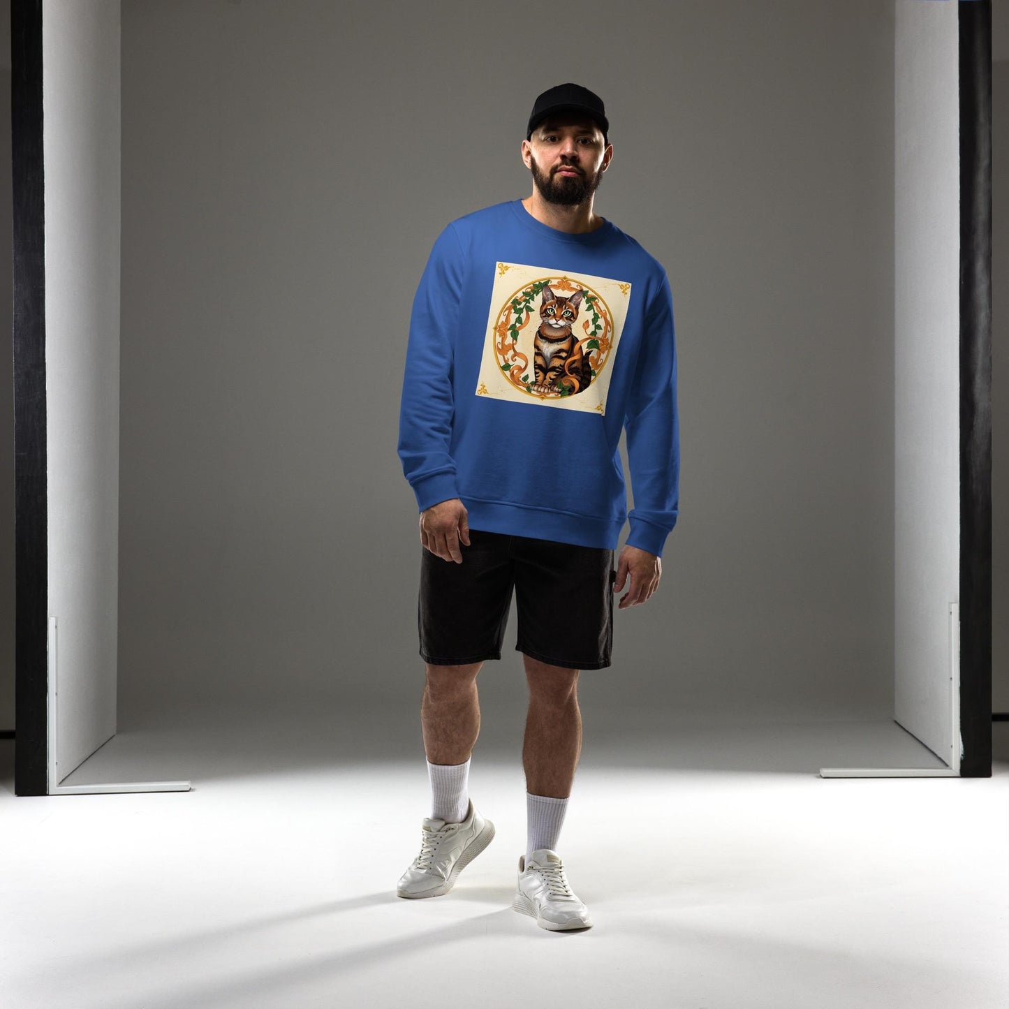 Regal Bengal Cat Art Nouveau Sweatshirt Golden Halo Retro Cat Apparel, Elegant Animal Lover Gift, Soft Vintage Aesthetic Pullover