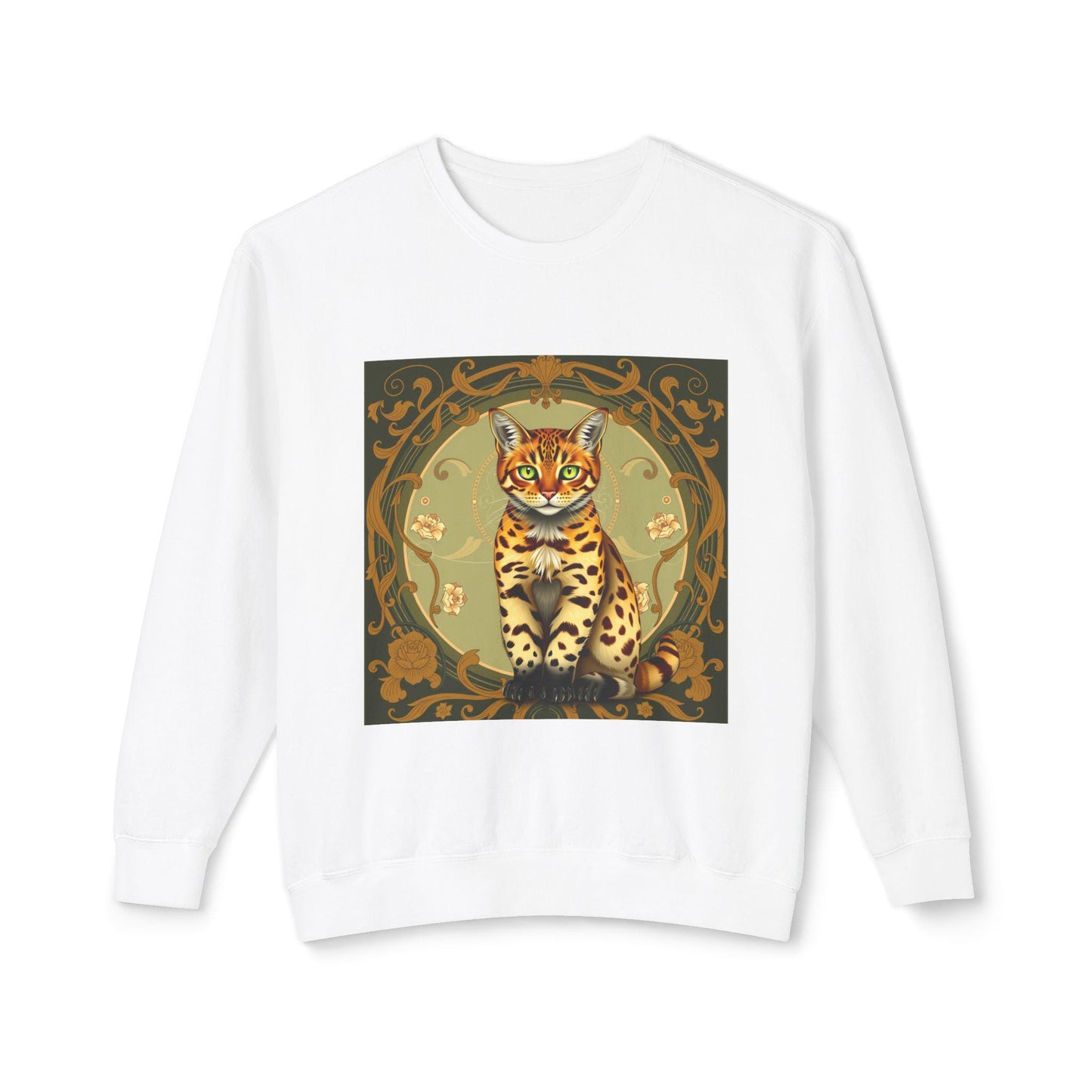 Bengal Cat Art Nouveau Sweatshirt-Vintage Aesthetic, Elegant Cat Lover Gift, Alphonse Mucha Inspired Apparel, Cozy Retro Pullover