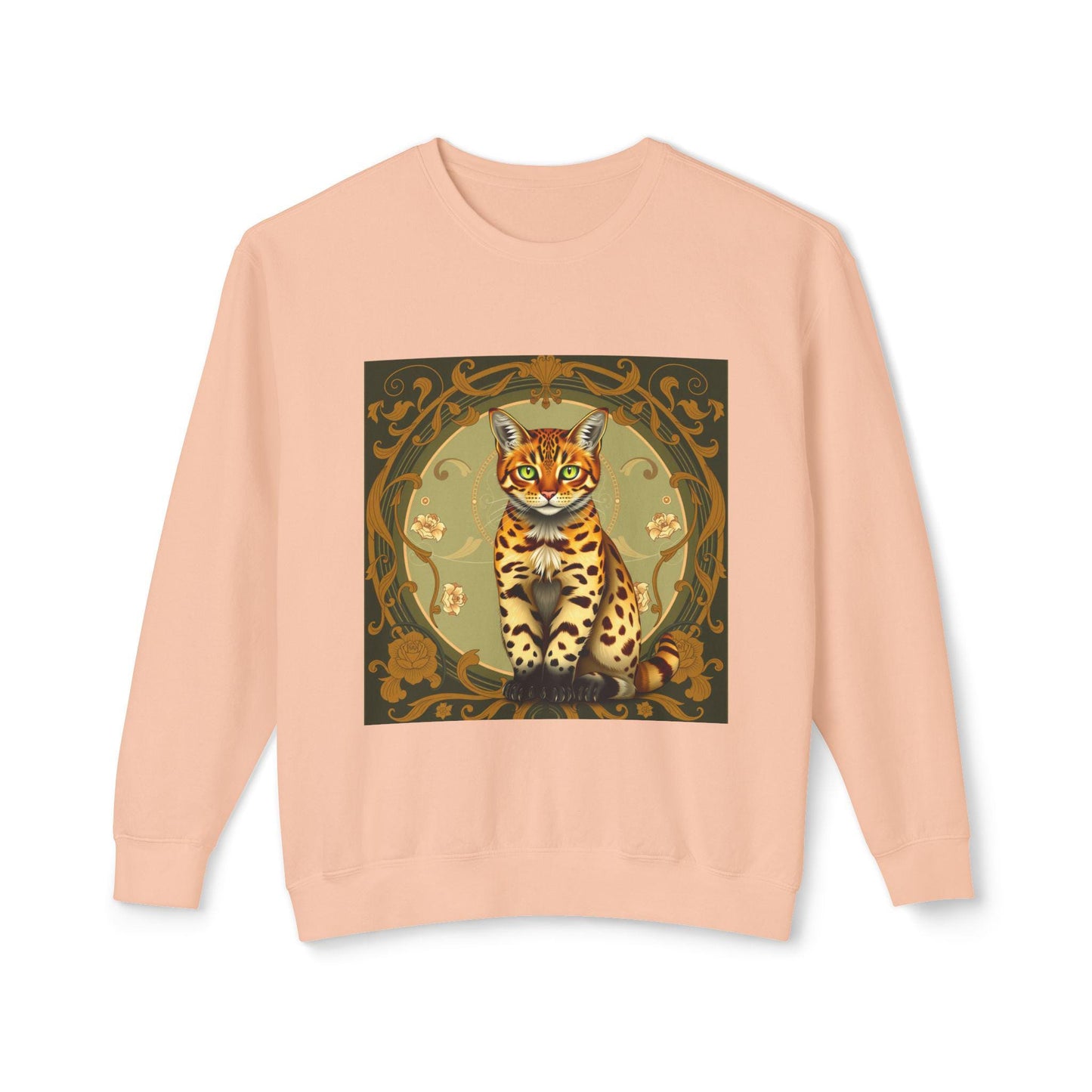 Bengal Cat Art Nouveau Sweatshirt-Vintage Aesthetic, Elegant Cat Lover Gift, Alphonse Mucha Inspired Apparel, Cozy Retro Pullover