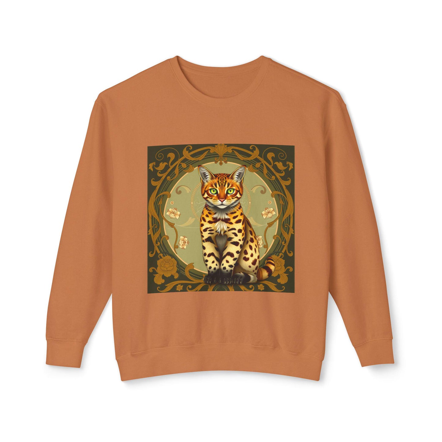 Bengal Cat Art Nouveau Sweatshirt-Vintage Aesthetic, Elegant Cat Lover Gift, Alphonse Mucha Inspired Apparel, Cozy Retro Pullover