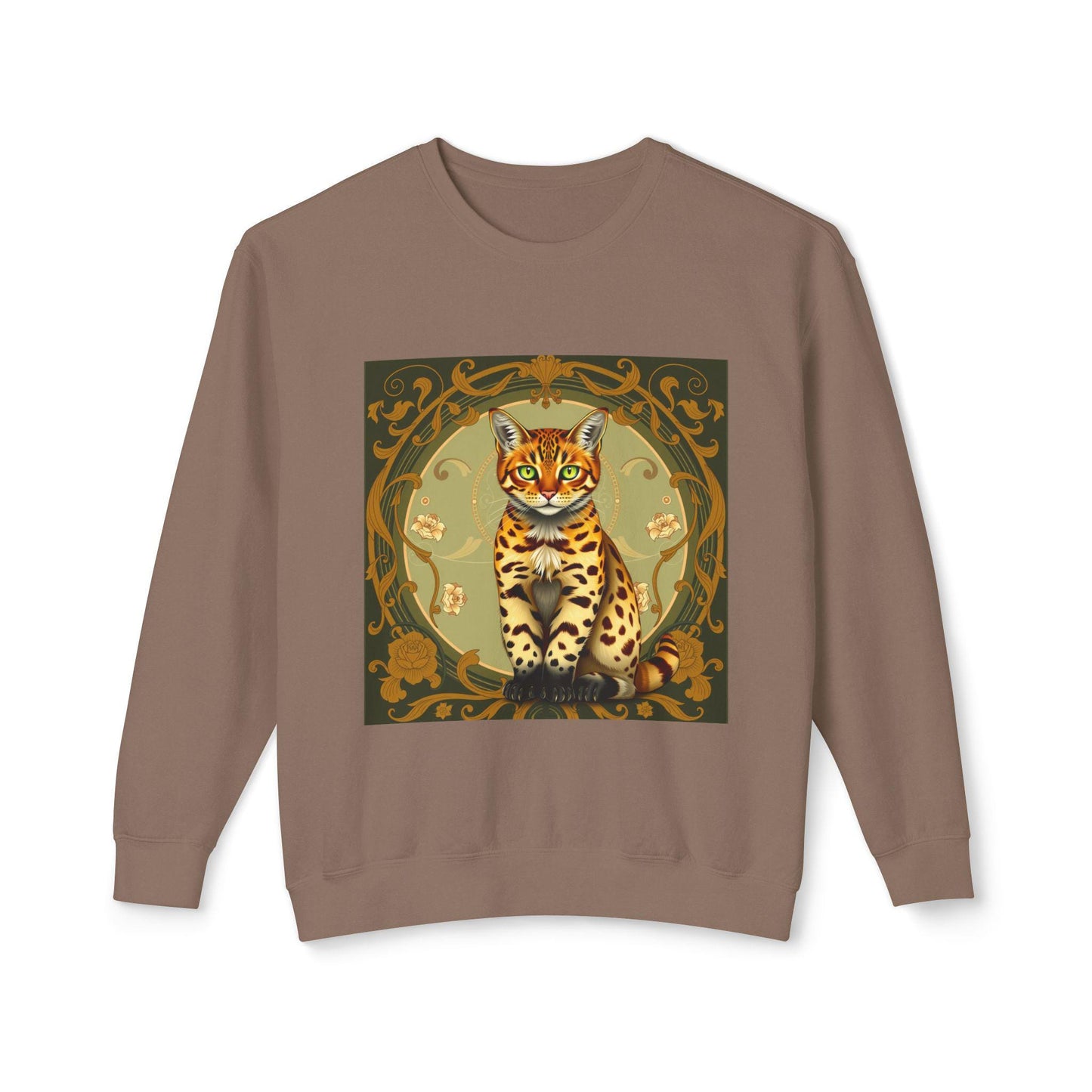 Bengal Cat Art Nouveau Sweatshirt-Vintage Aesthetic, Elegant Cat Lover Gift, Alphonse Mucha Inspired Apparel, Cozy Retro Pullover