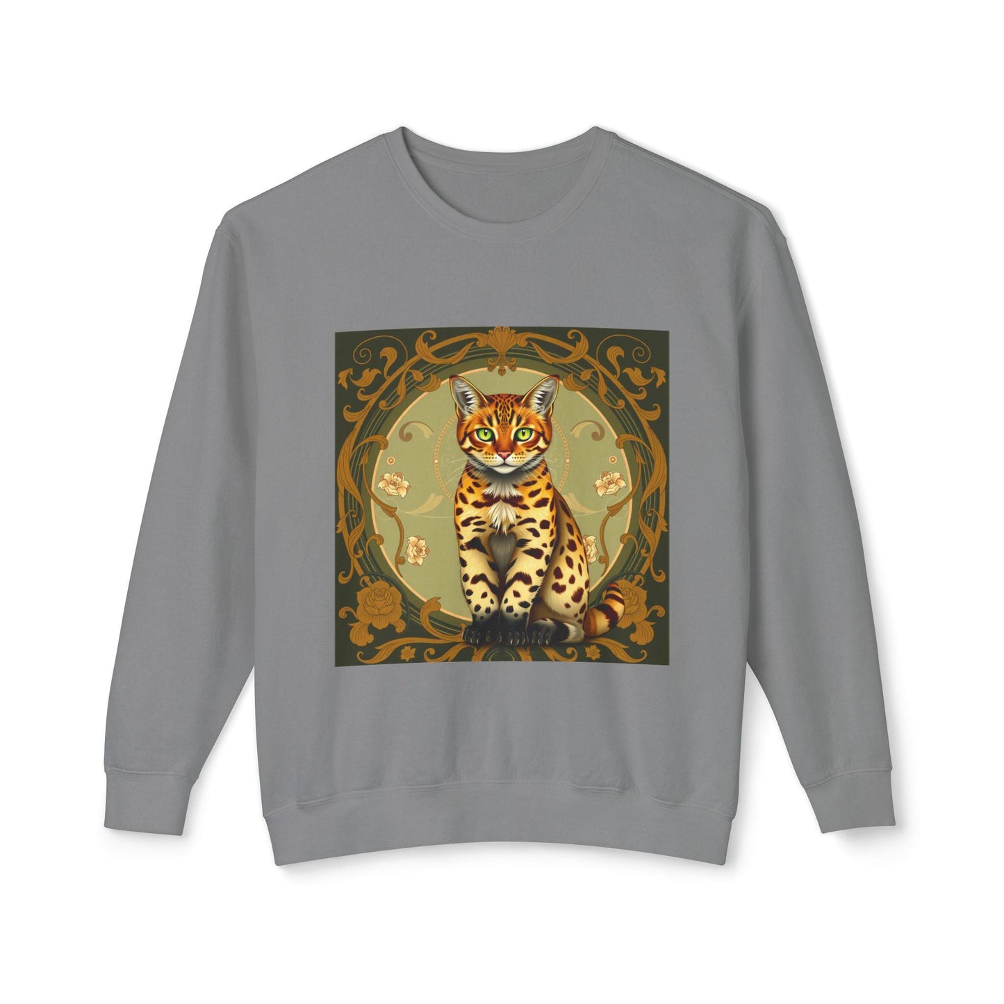 Bengal Cat Art Nouveau Sweatshirt-Vintage Aesthetic, Elegant Cat Lover Gift, Alphonse Mucha Inspired Apparel, Cozy Retro Pullover