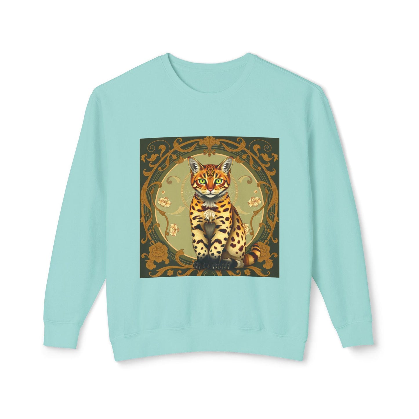 Bengal Cat Art Nouveau Sweatshirt-Vintage Aesthetic, Elegant Cat Lover Gift, Alphonse Mucha Inspired Apparel, Cozy Retro Pullover
