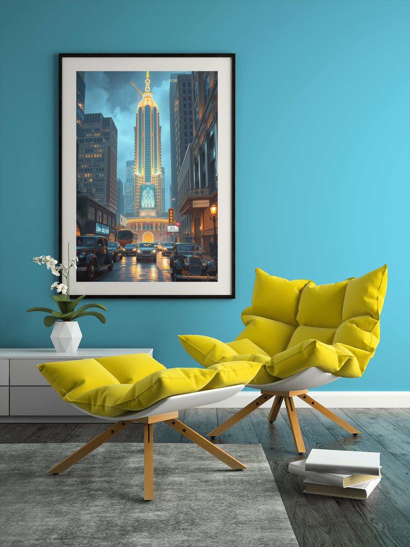 Art Deco Cityscape Wall Art - 1920s Glamour Night Scene, Golden Skyline, Luxury Home Decor Print