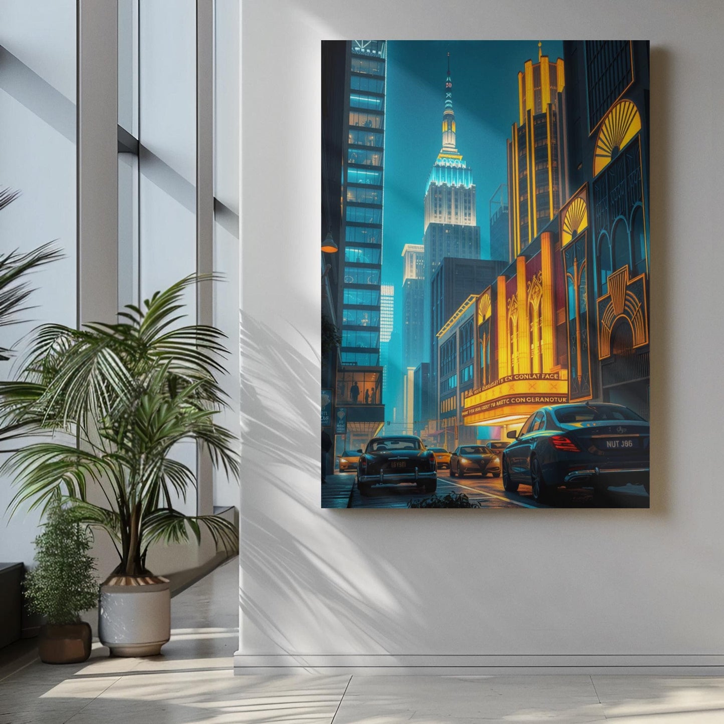 Art Deco Cityscape Wall Art - 1920s Glamour Night Scene, Golden Skyline, Luxury Home Decor Print