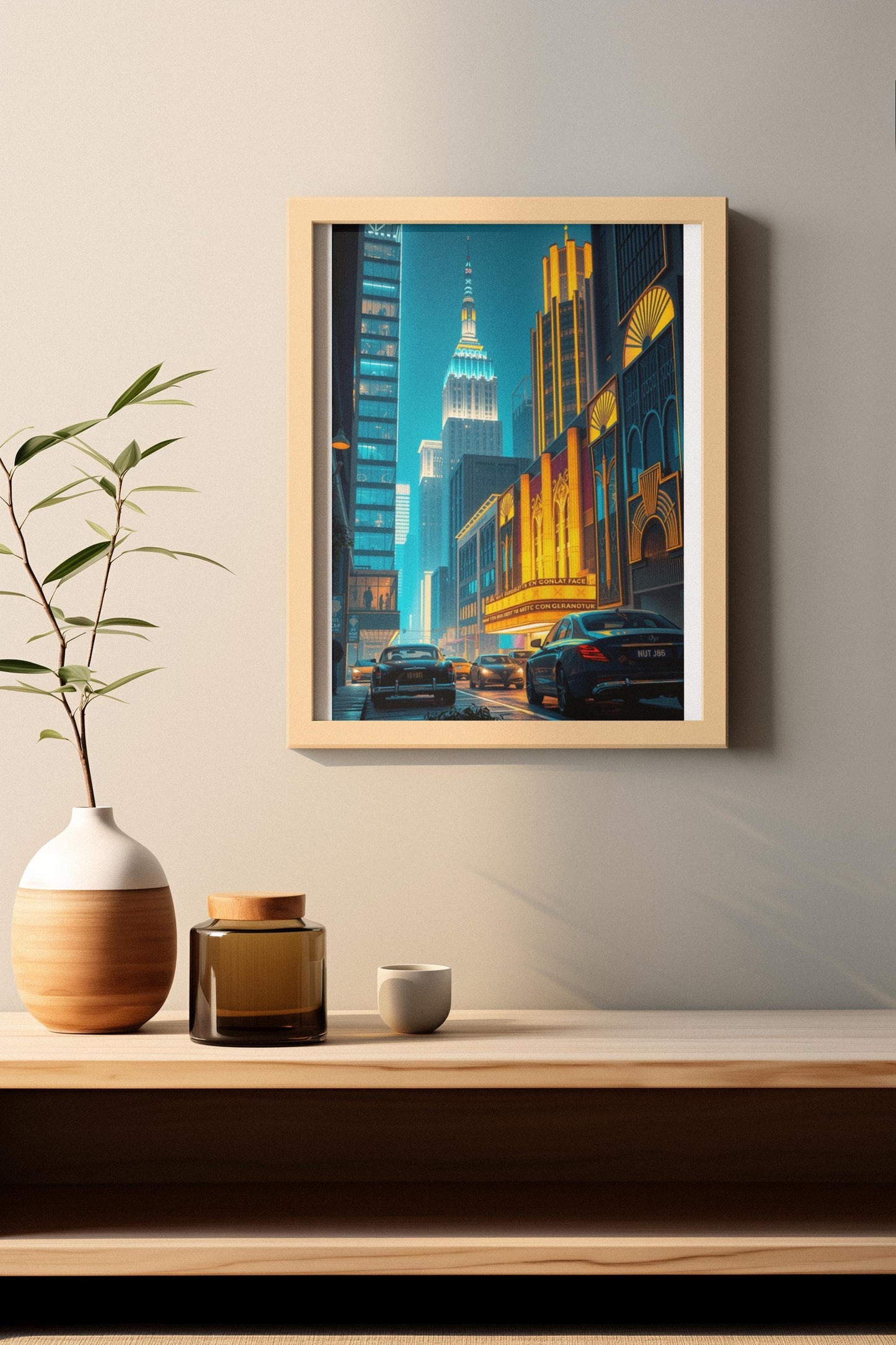 Art Deco Cityscape Wall Art - 1920s Glamour Night Scene, Golden Skyline, Luxury Home Decor Print