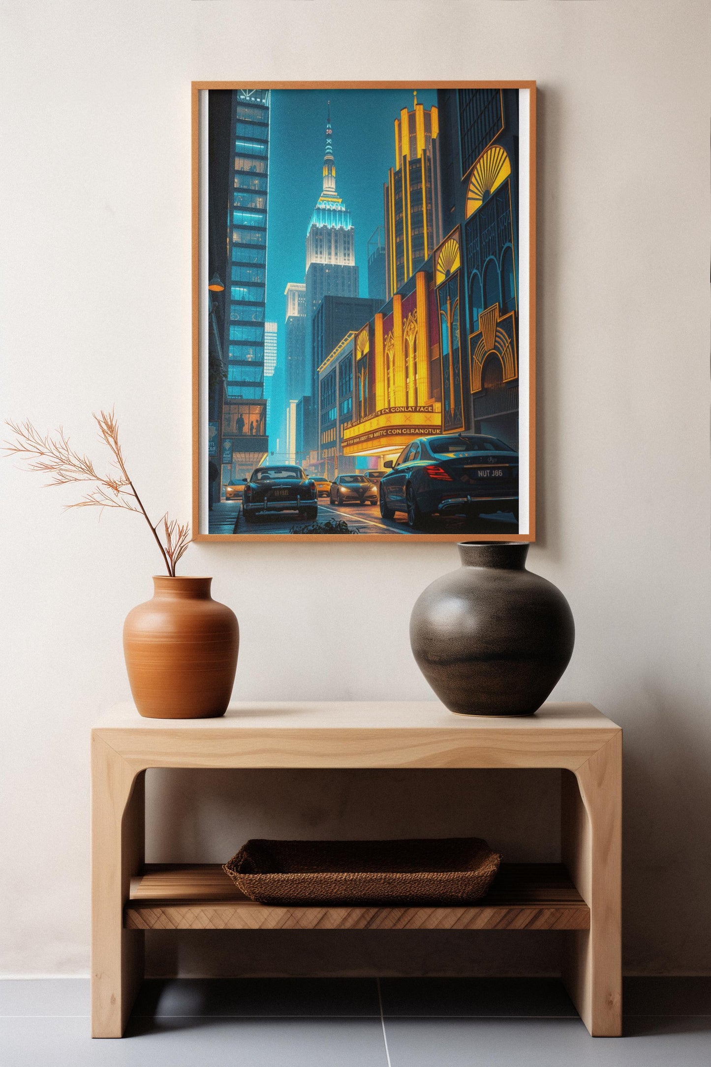 Art Deco Cityscape Wall Art - 1920s Glamour Night Scene, Golden Skyline, Luxury Home Decor Print