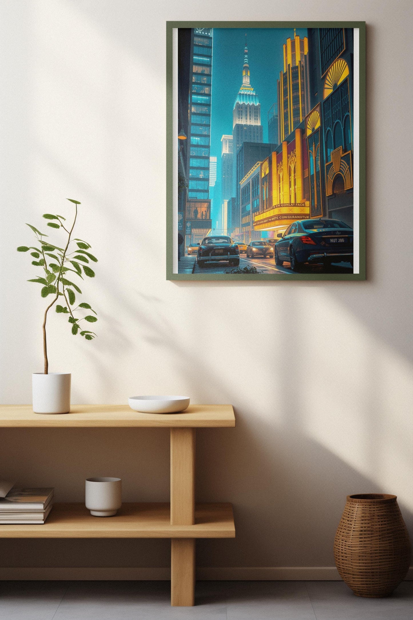 Art Deco Cityscape Wall Art - 1920s Glamour Night Scene, Golden Skyline, Luxury Home Decor Print