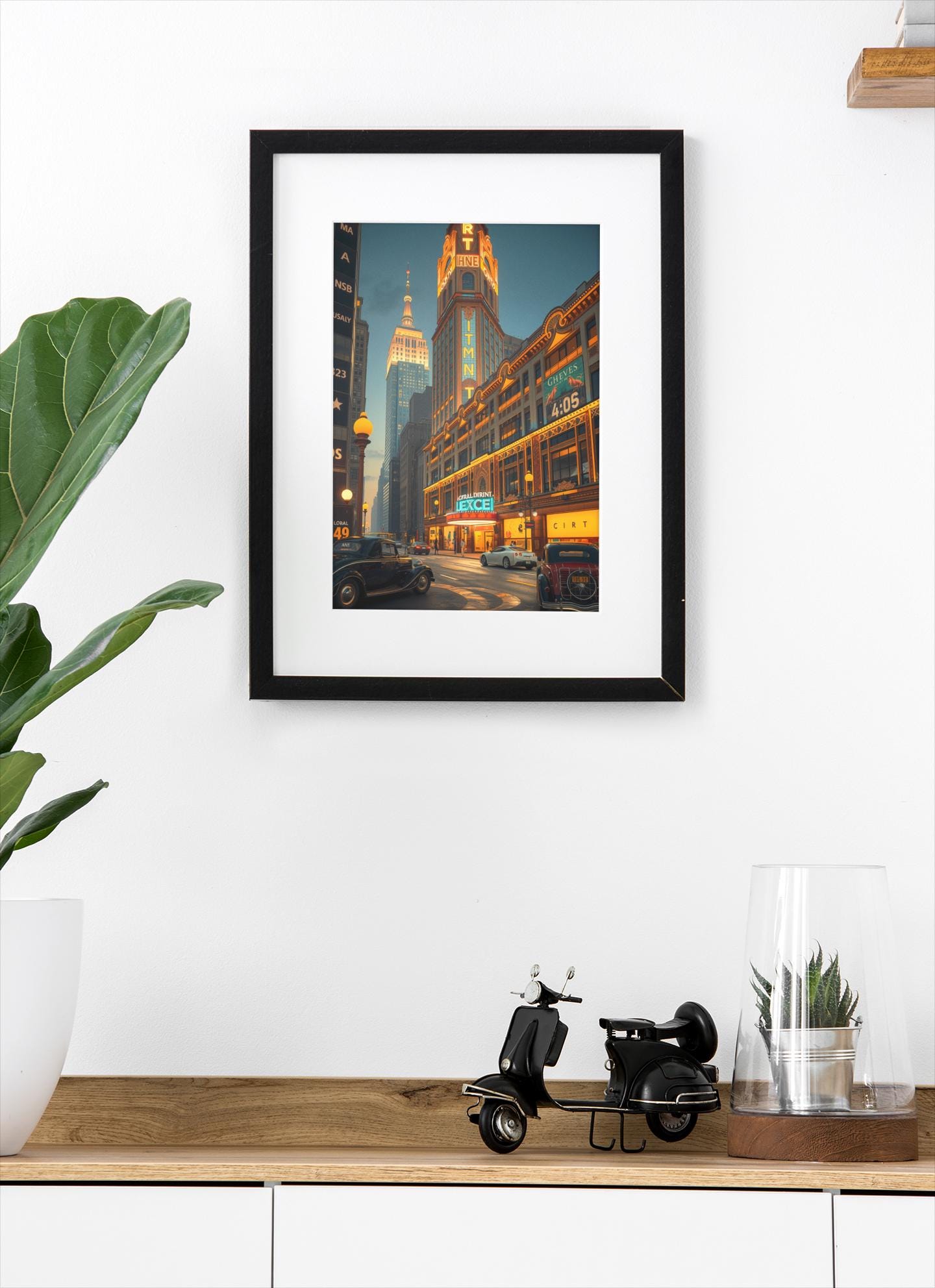 Art Deco Cityscape Wall Art - 1920s Glamour Night Scene, Golden Skyline, Luxury Home Decor Print
