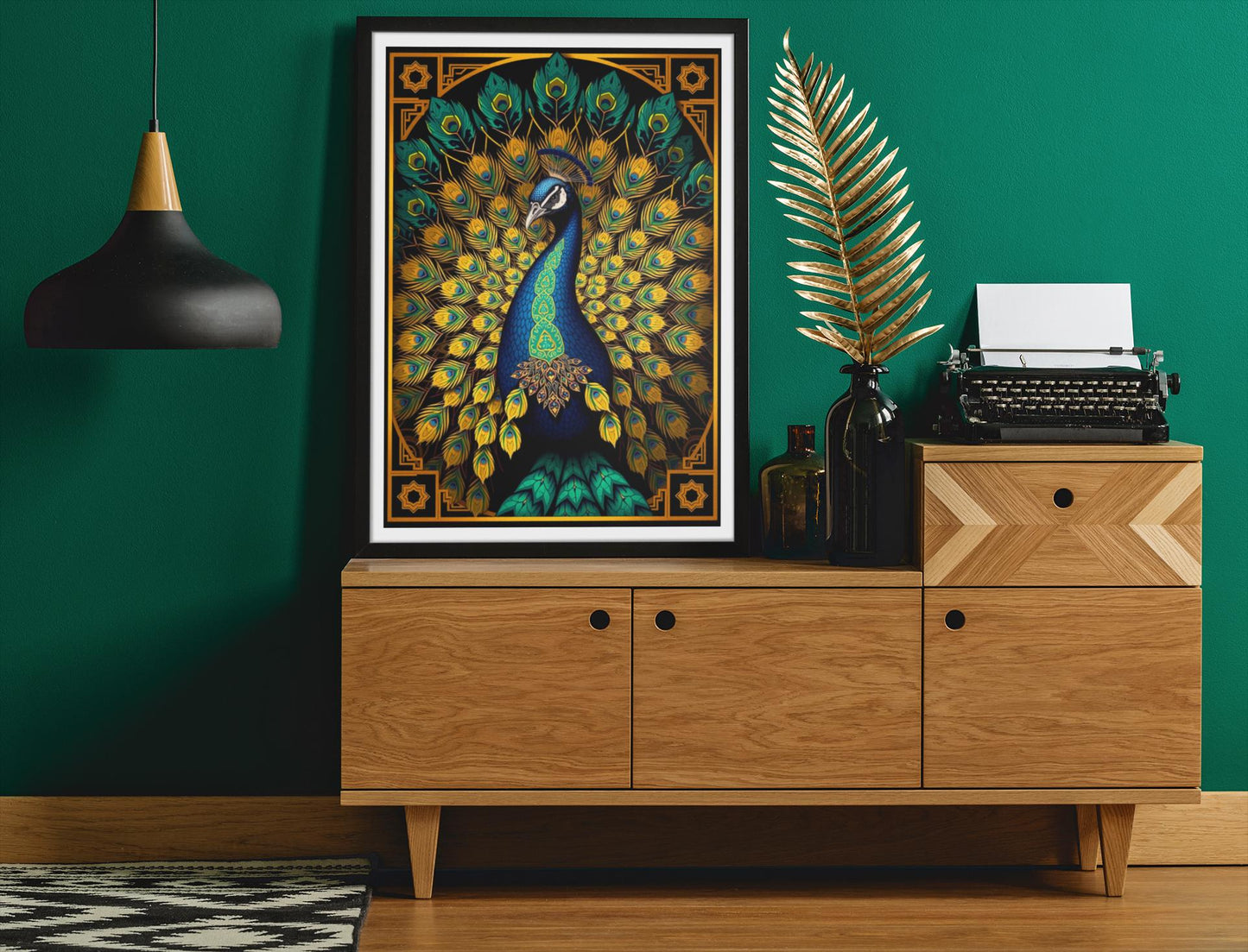 Elegant Peacock Art Deco Wall Art - Vintage 1920s Style, Geometric Gold Feathers, Luxury Poster Print