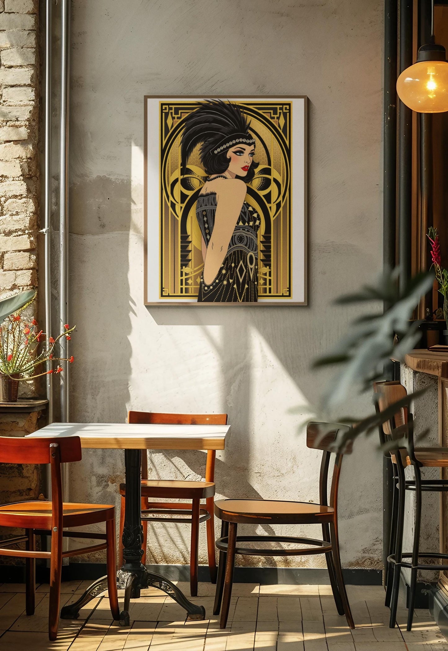 Flapper Woman Art Deco Wall Art - Vintage 1920s Fashion, Elegant Gold & Black, Glamorous Home Poster