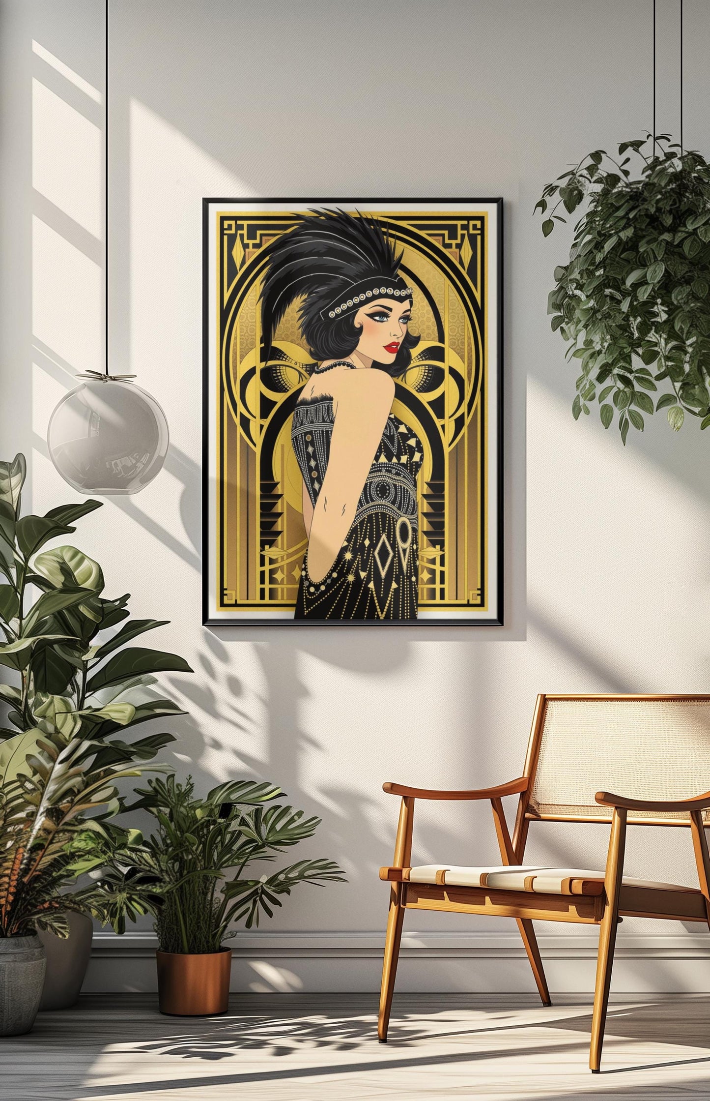 Flapper Woman Art Deco Wall Art - Vintage 1920s Fashion, Elegant Gold & Black, Glamorous Home Poster