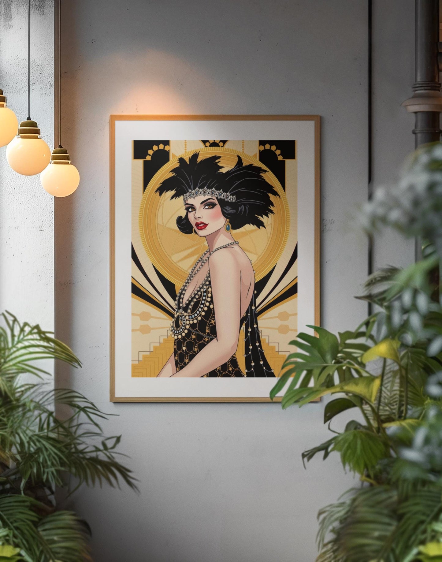 Flapper Woman Art Deco Wall Art - Vintage 1920s Fashion, Elegant Gold & Black, Glamorous Home Poster