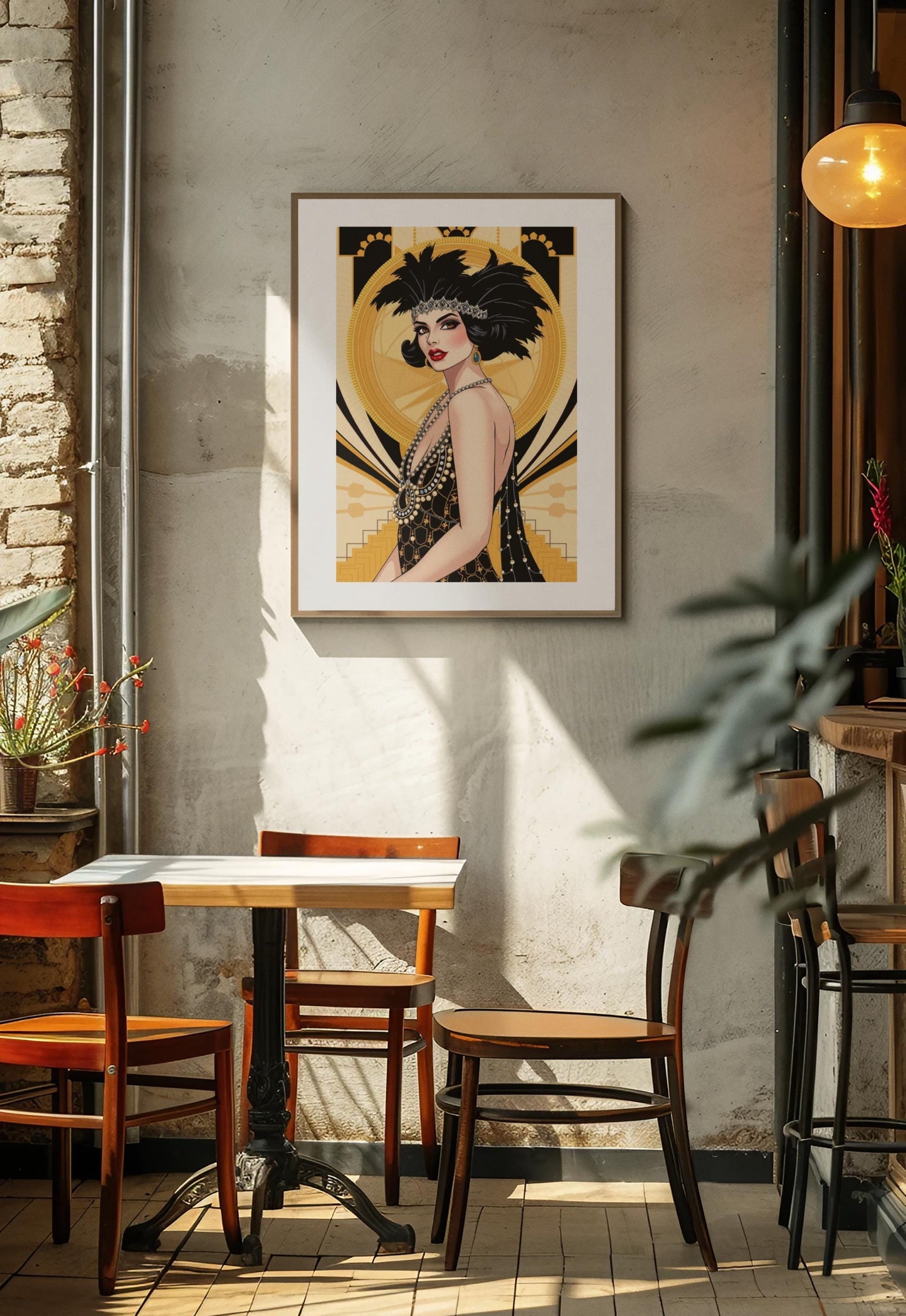 Flapper Woman Art Deco Wall Art - Vintage 1920s Fashion, Elegant Gold & Black, Glamorous Home Poster