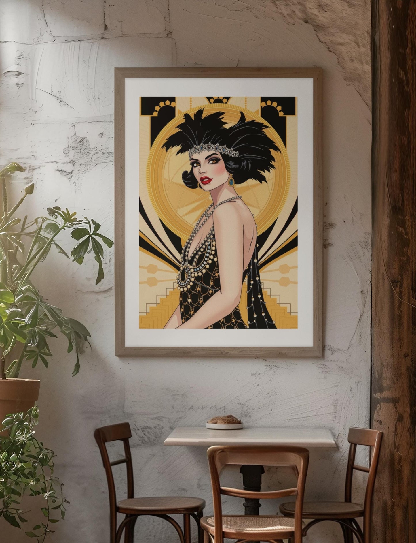 Flapper Woman Art Deco Wall Art - Vintage 1920s Fashion, Elegant Gold & Black, Glamorous Home Poster