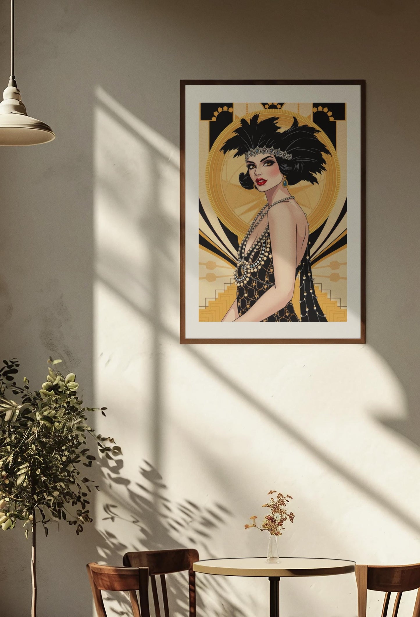 Flapper Woman Art Deco Wall Art - Vintage 1920s Fashion, Elegant Gold & Black, Glamorous Home Poster