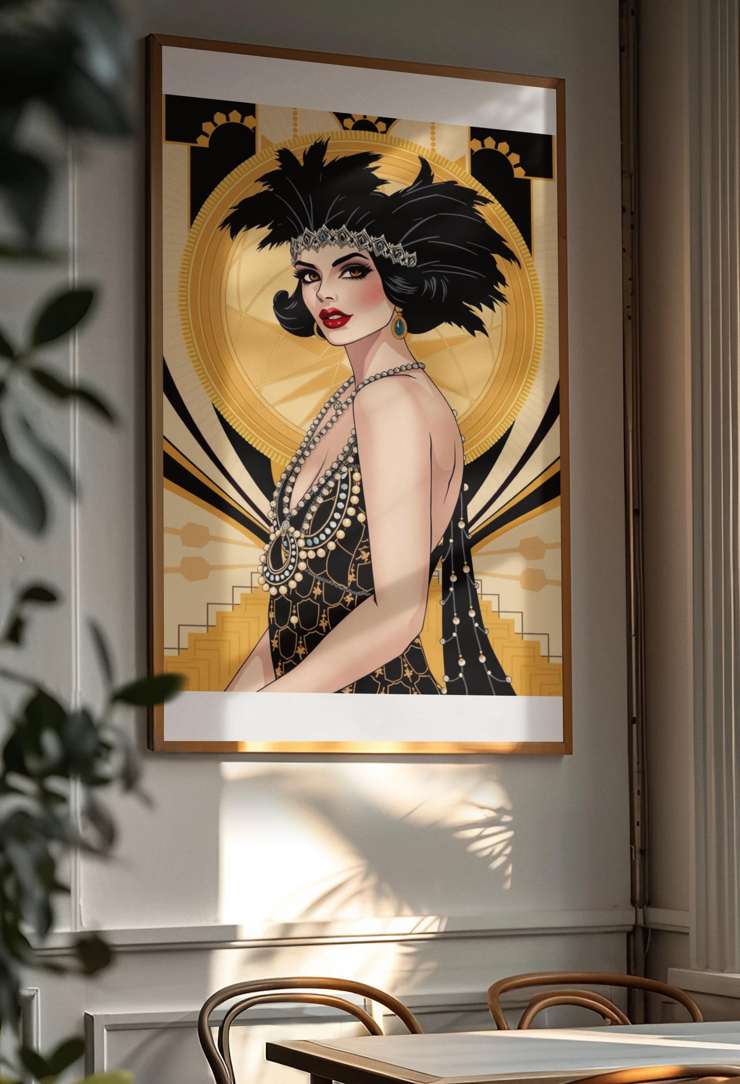 Flapper Woman Art Deco Wall Art - Vintage 1920s Fashion, Elegant Gold & Black, Glamorous Home Poster