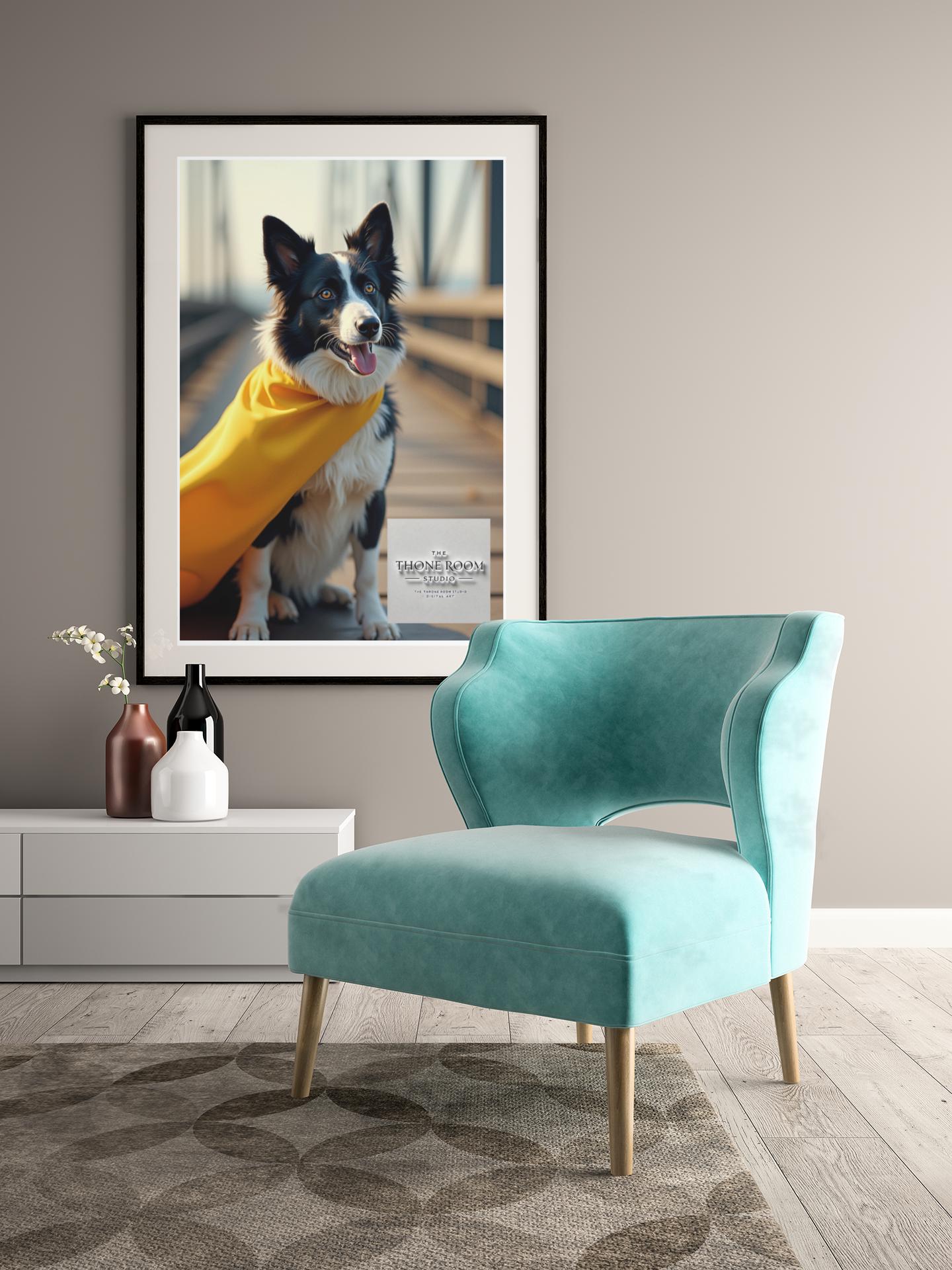 Border Collie Superhero Wall Art - Dog Lover Poster - Heroic Pet Decor - Yellow Cape Dog Print - Unique Gift for Dog Owners