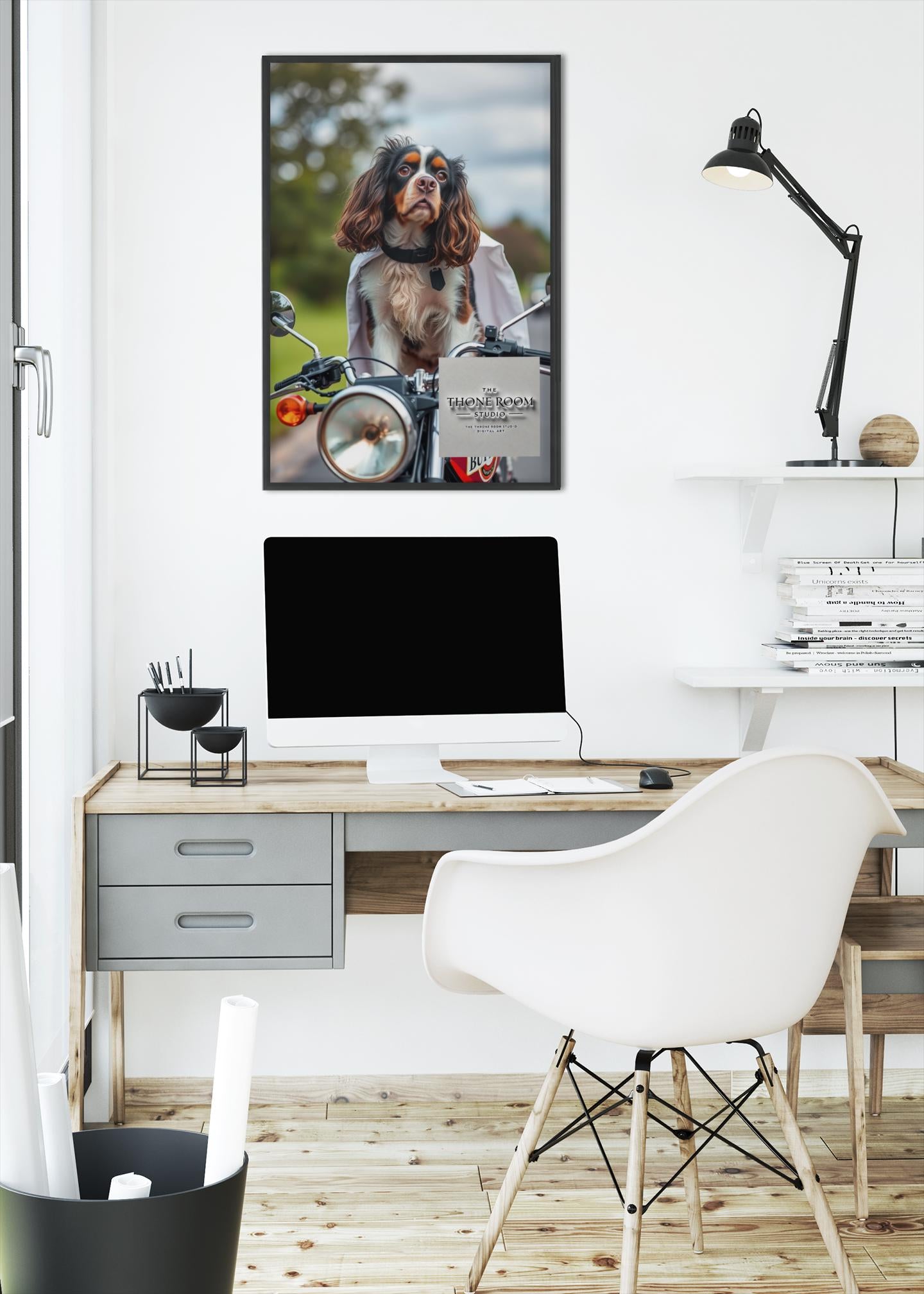 Cocker Spaniel Superhero Wall Art  Dog Lover Poster, Heroic Pet Decor, Motorbike Adventure Print, Unique Gift for Dog Owners