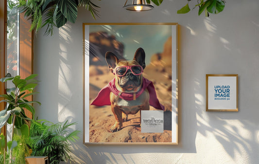 French Bulldog Superhero Wall Art  Cute Dog Poster with Pink Cape  Fun Animal Decor for Dog Lovers & Kids Room