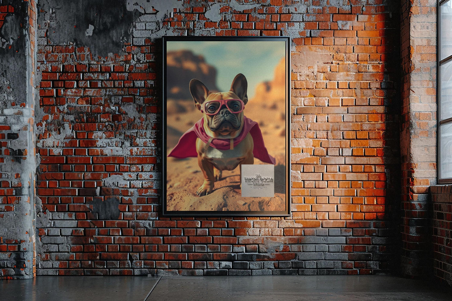 French Bulldog Superhero Wall Art  Cute Dog Poster with Pink Cape  Fun Animal Decor for Dog Lovers & Kids Room