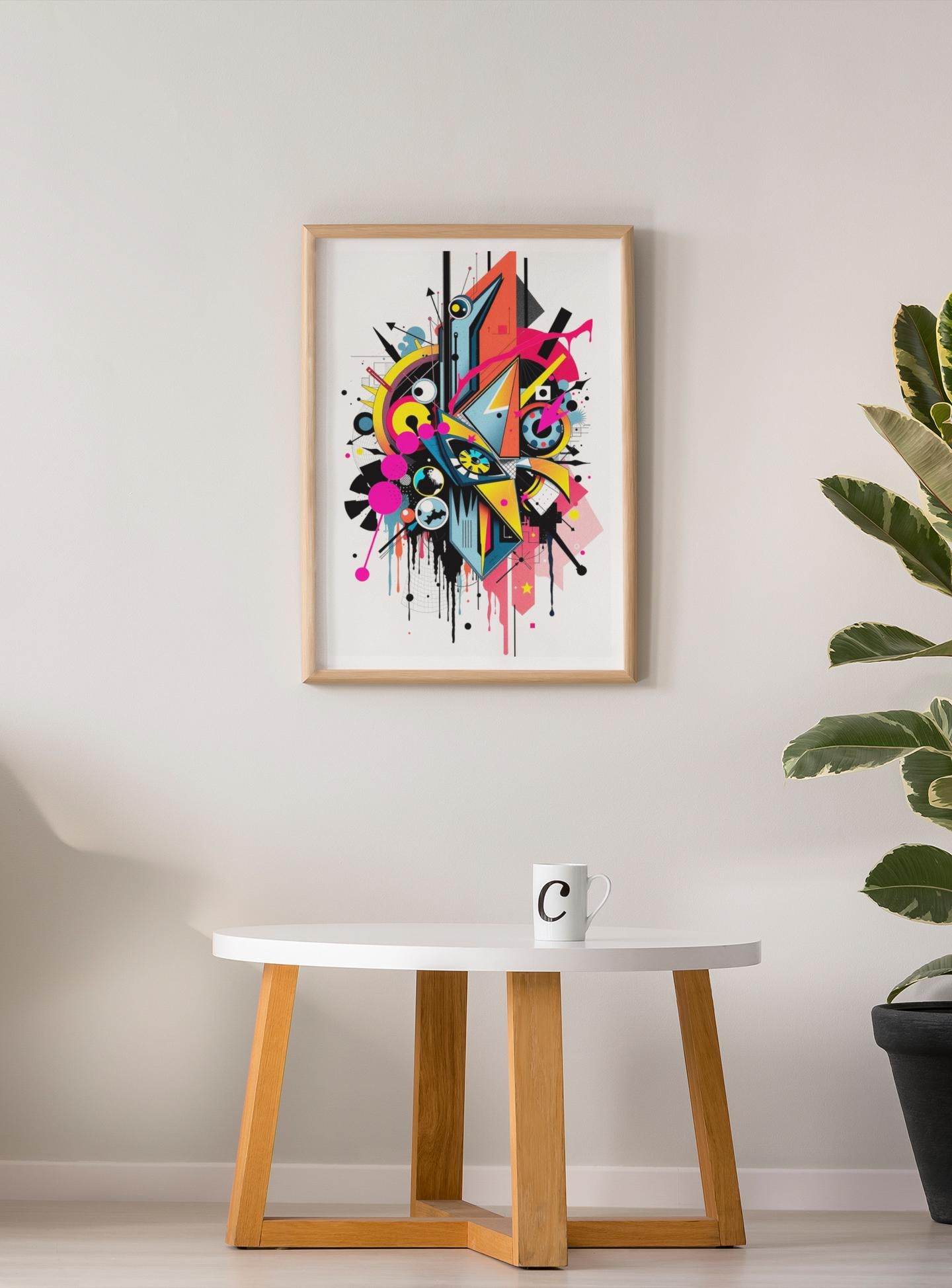 Avant-Garde Abstract Wall Art ,-Modern Geometric Art Print - Neon  Monochrome Poster - Unique Art for Home & Office Decor