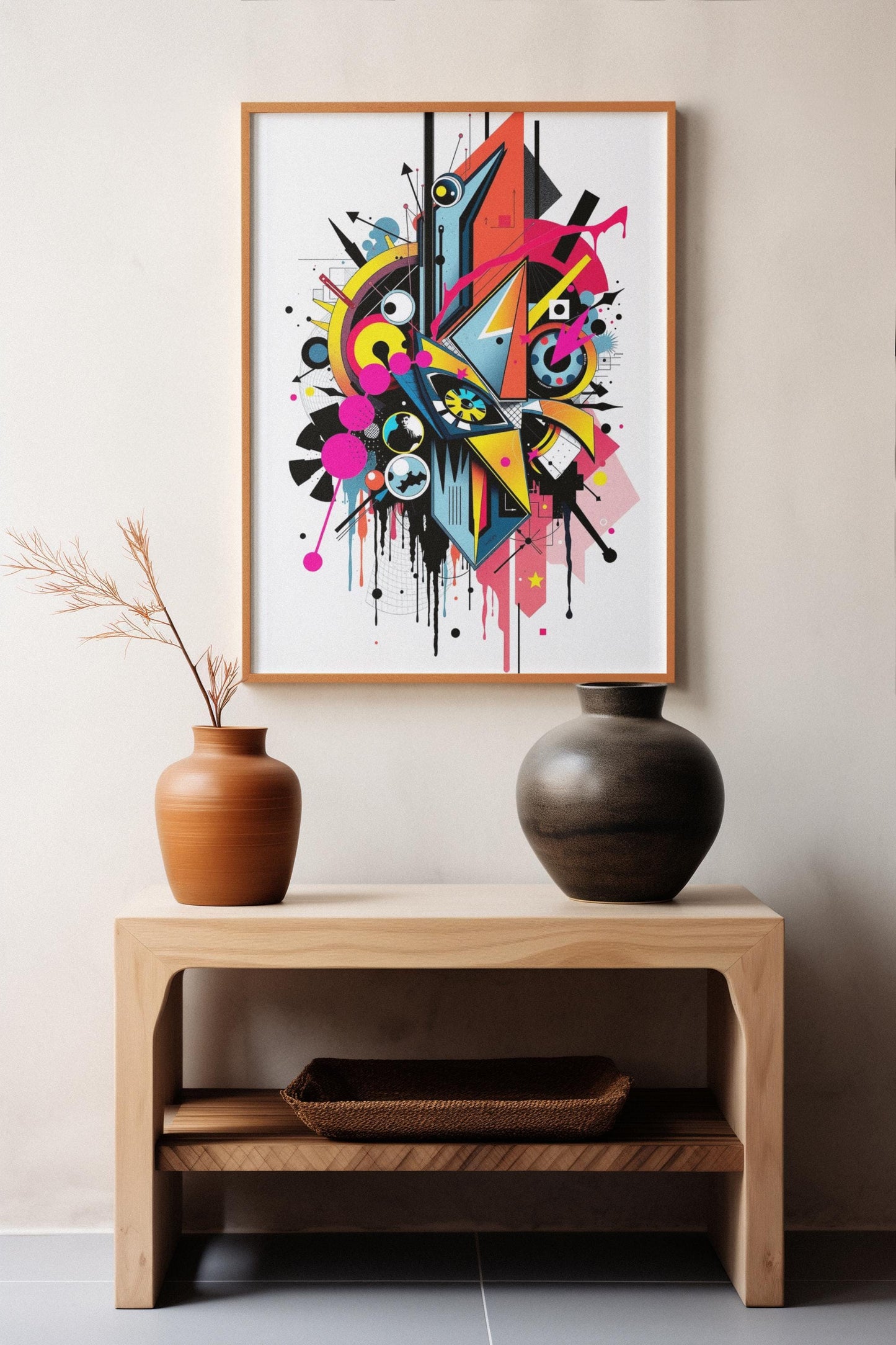 Avant-Garde Abstract Wall Art ,-Modern Geometric Art Print - Neon  Monochrome Poster - Unique Art for Home & Office Decor