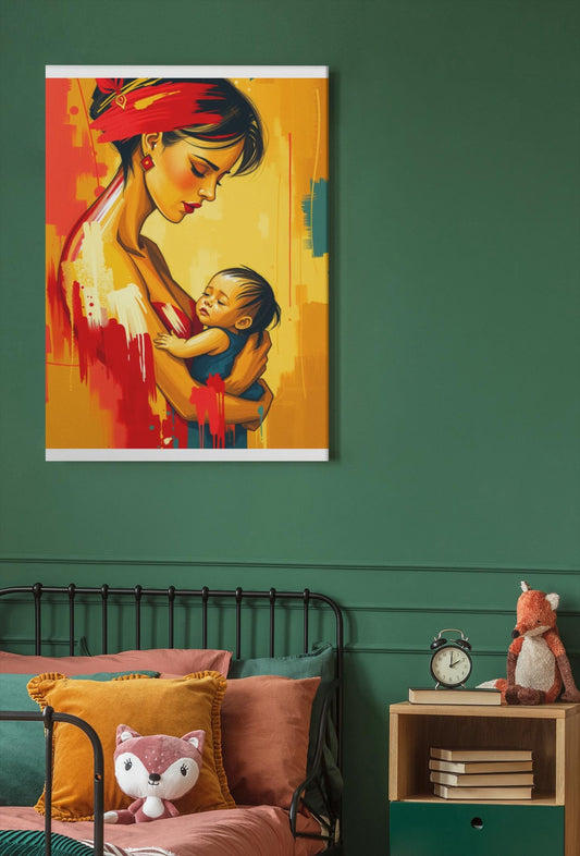 Abstract Motherhood Art Print - Expressive Mom & Child Painting - Unique Mothers Day Gift - Colourful Wall Art