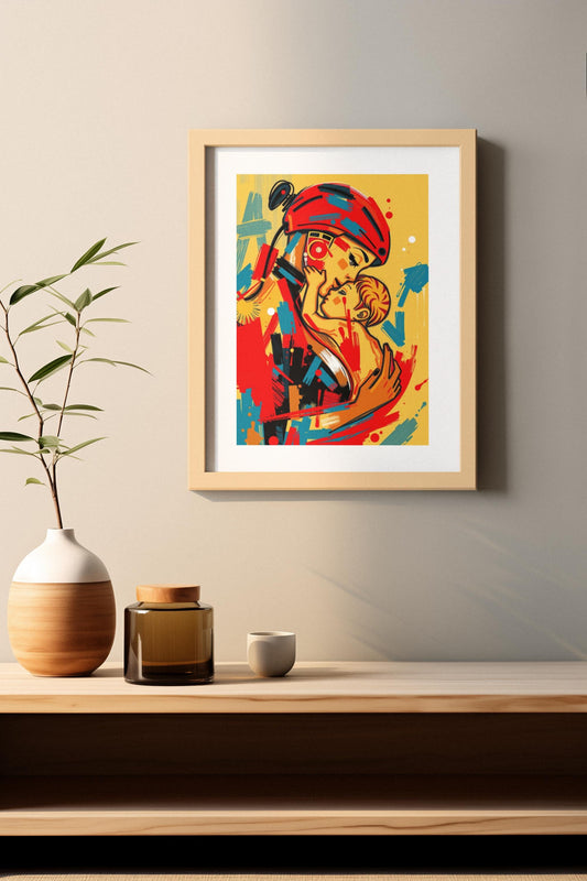 Abstract Motherhood Art Print - Expressive Mom & Child Painting - Unique Mothers Day Gift - Colourful Wall Art