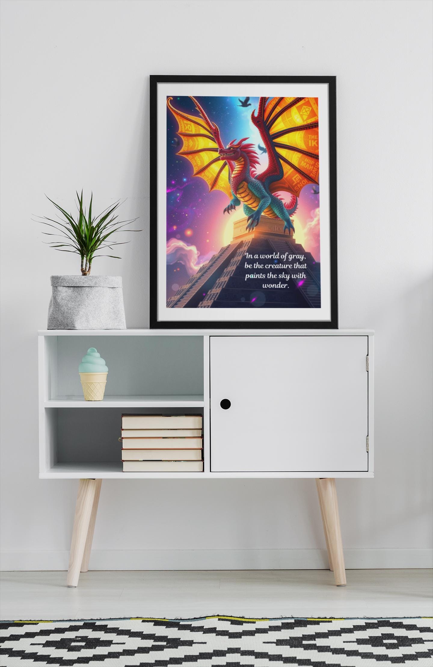 Celestial Dragon Alebrije Wall Art - Enchanted Fantasy Art Print - Aztec Mystical Creature Poster - Ethereal Room Decor