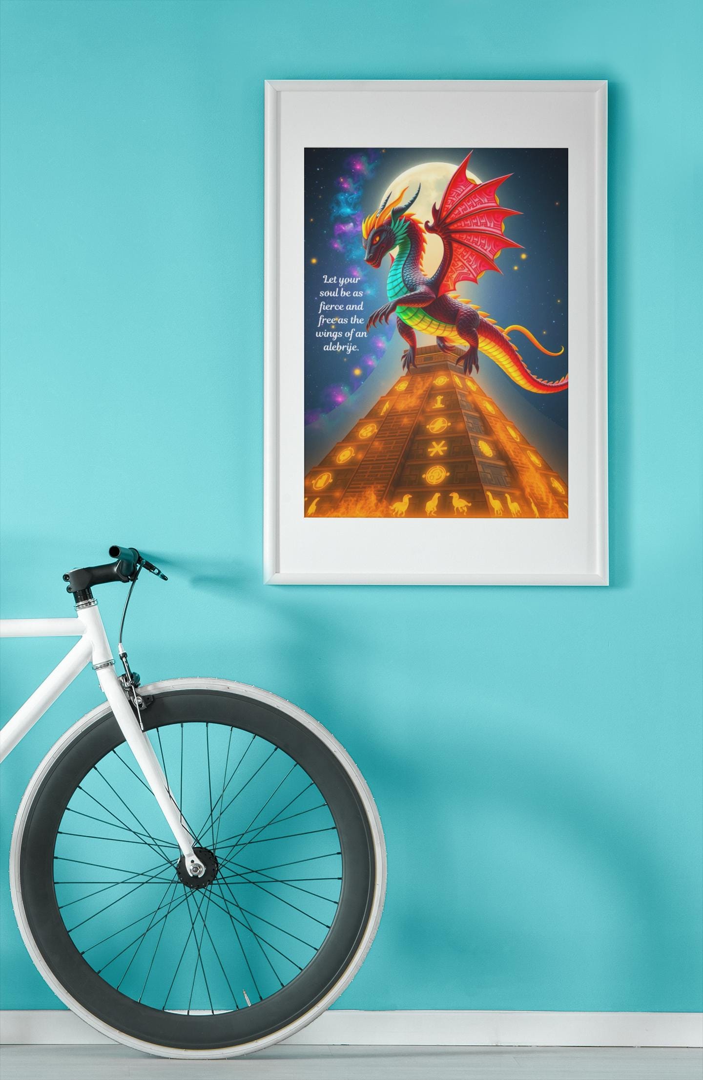 Celestial Dragon Alebrije Wall Art - Enchanted Fantasy Art Print - Aztec Mystical Creature Poster - Ethereal Room Decor