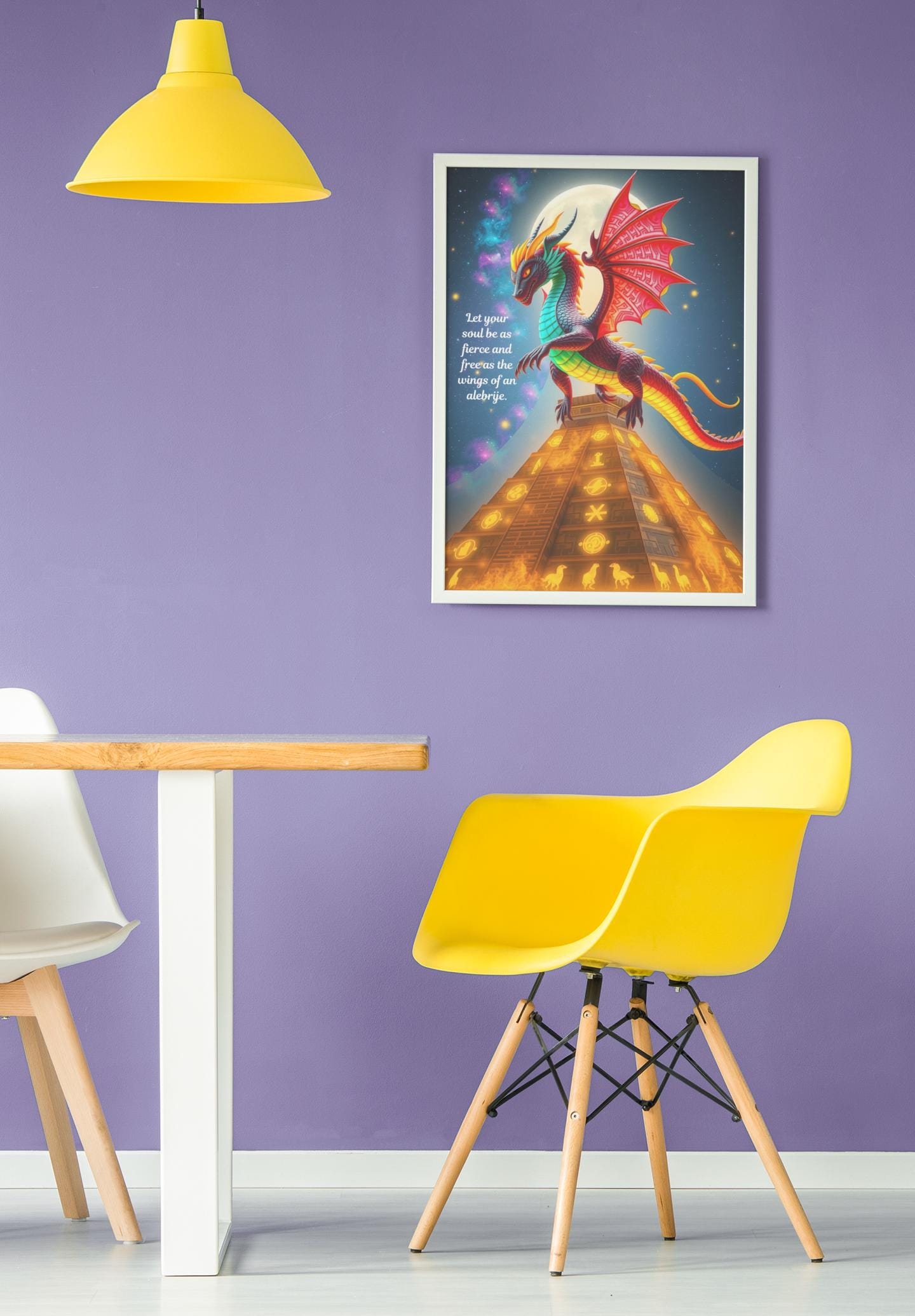 Celestial Dragon Alebrije Wall Art - Enchanted Fantasy Art Print - Aztec Mystical Creature Poster - Ethereal Room Decor