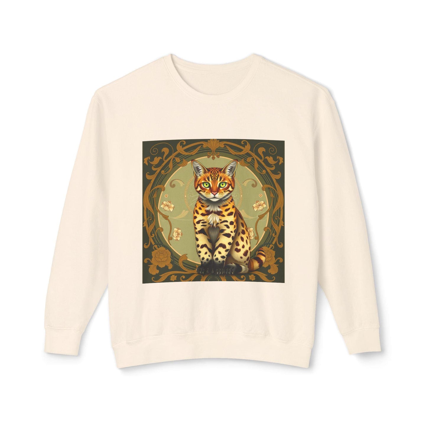 Bengal Cat Art Nouveau Sweatshirt-Vintage Aesthetic, Elegant Cat Lover Gift, Alphonse Mucha Inspired Apparel, Cozy Retro Pullover