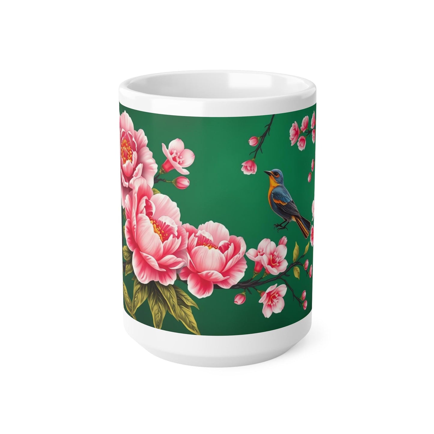 Chinoiserie Mug - Pink Peony & Bird Cup - Vintage Asian-Inspired Design - Classic Floral Art for Home and Matching Wall Art