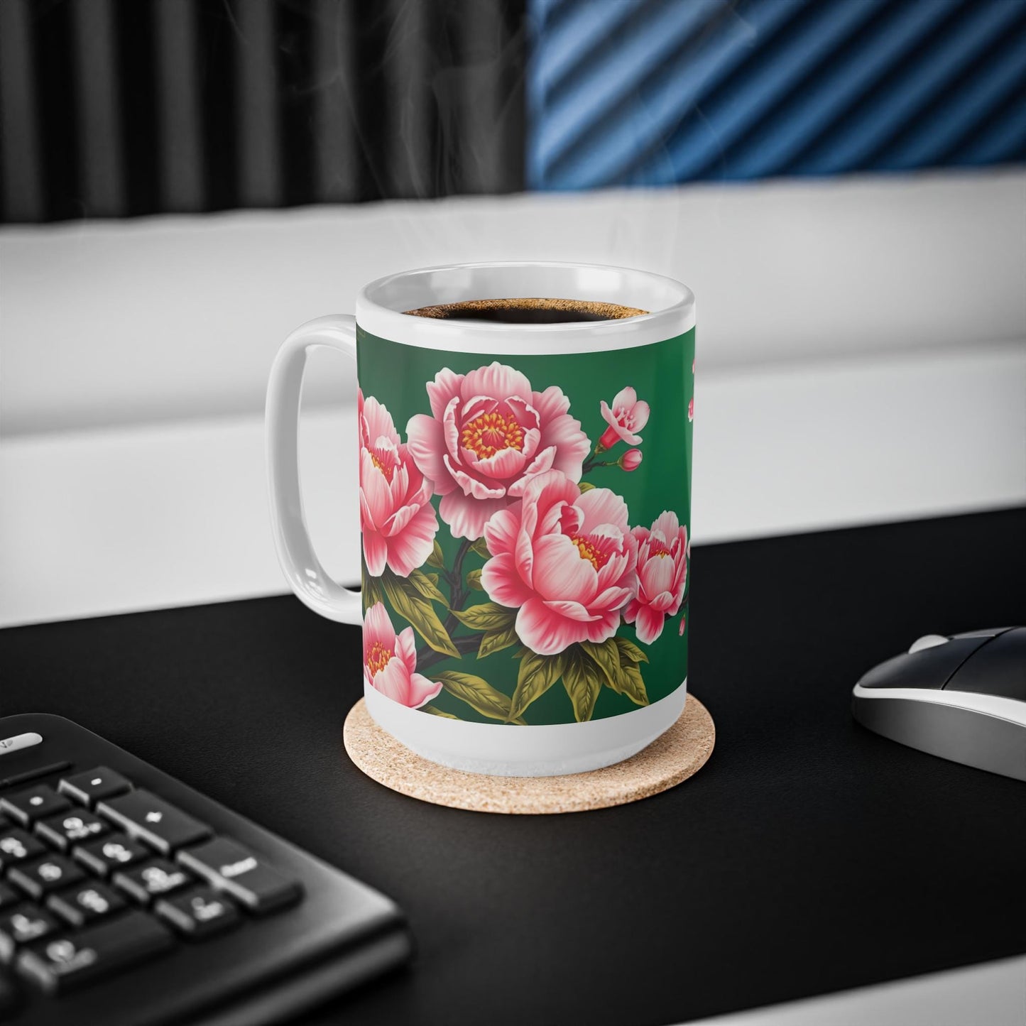 Chinoiserie Mug - Pink Peony & Bird Cup - Vintage Asian-Inspired Design - Classic Floral Art for Home and Matching Wall Art