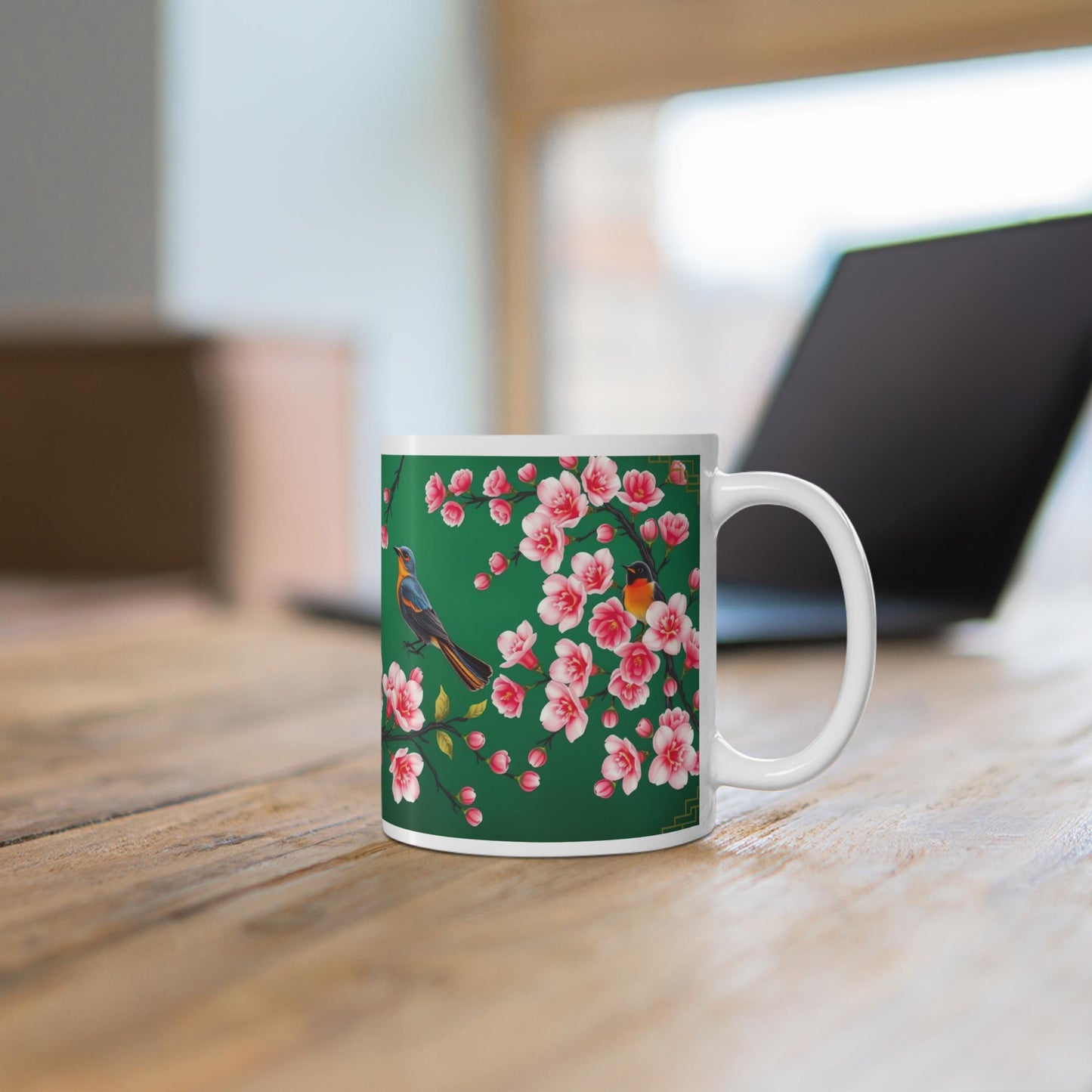 Chinoiserie Mug - Pink Peony & Bird Cup - Vintage Asian-Inspired Design - Classic Floral Art for Home and Matching Wall Art