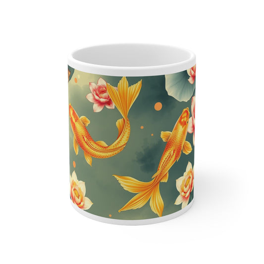 Chinoiserie Mug  Koi Fish & Lotus Floral Tea Cup - Serene Asian-Inspired Art - Pairs with Chinoiserie Wall Art and Home Decor