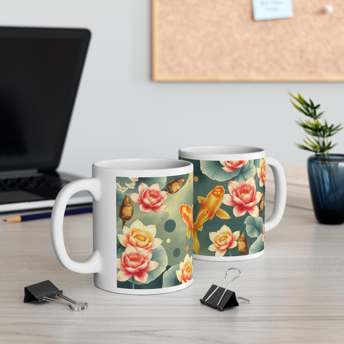 Chinoiserie Mug  Koi Fish & Lotus Floral Tea Cup - Serene Asian-Inspired Art - Pairs with Chinoiserie Wall Art and Home Decor